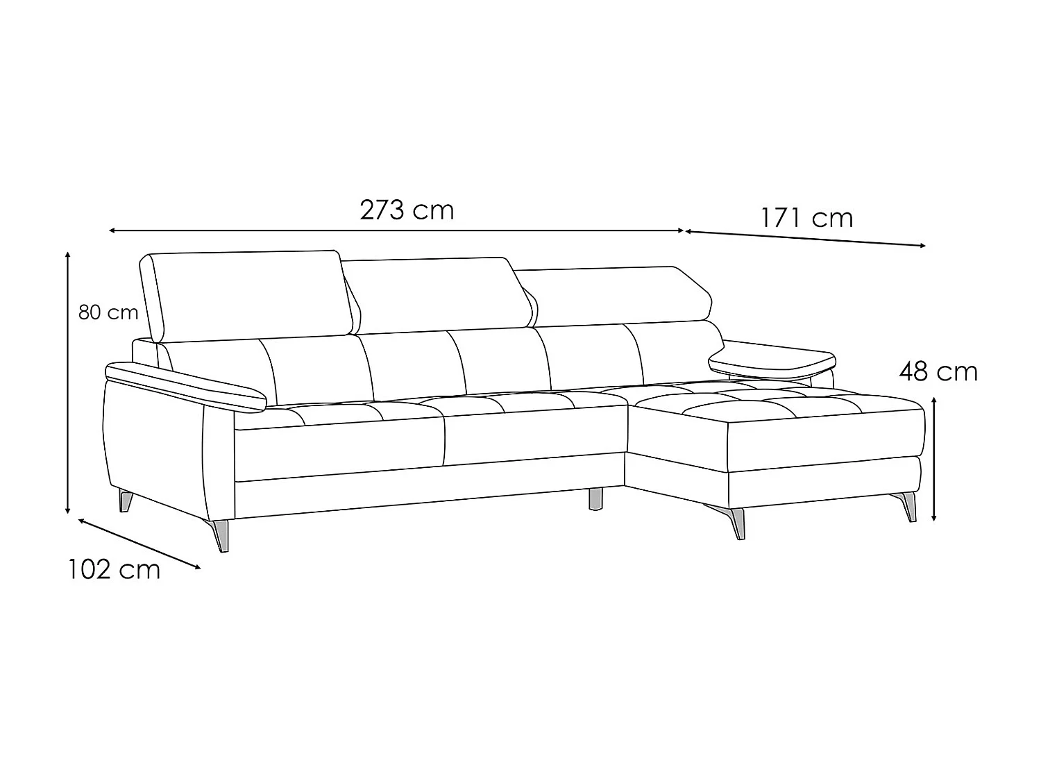 TAUNUS Ecksofa 4-Sitzer rechts mit verstellbare Kopfstützen, hellblau