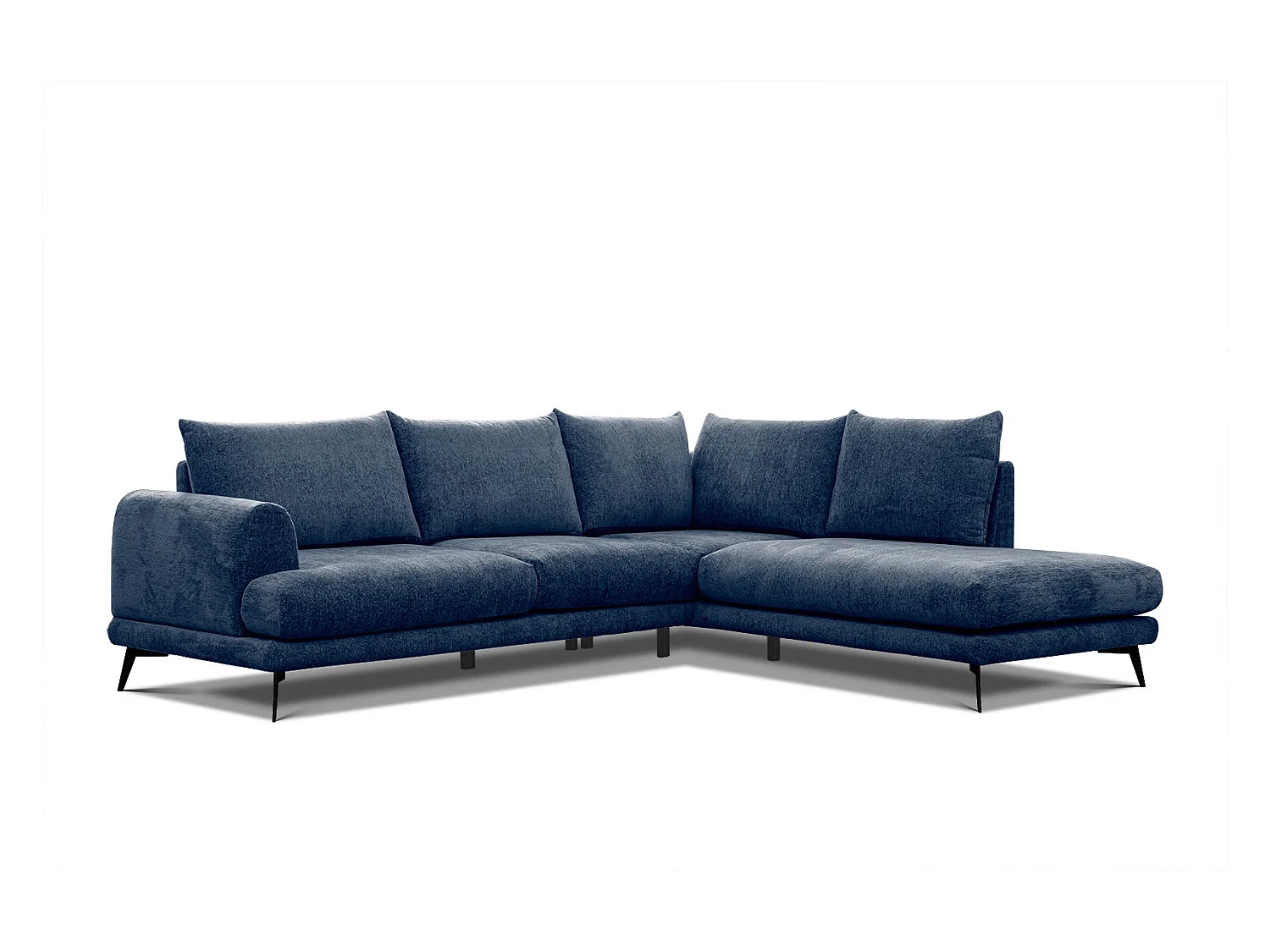 Canapé d'angle droit 5 places tissu bleu foncé
