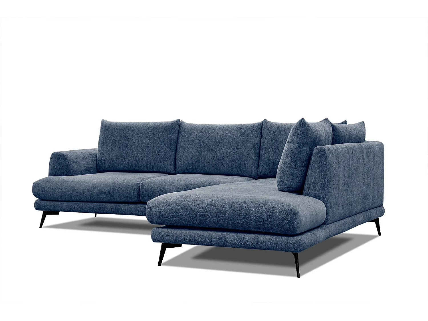 Canapé d'angle droit 5 places tissu bleu foncé