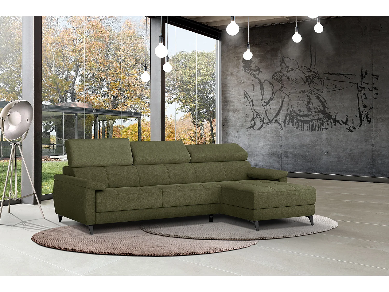 TAUNUS Ecksofa 4-Sitzer rechts mit verstellbare Kopfstützen, grün