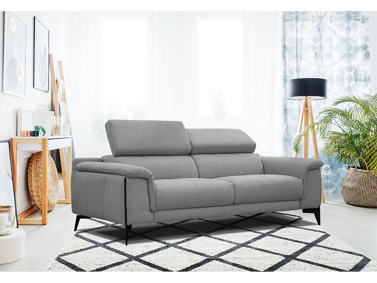 Canapé XXL droit 3 places tissu gris MATERA