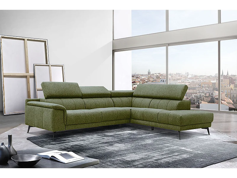 FIERO Ecksofa 5-Sitzer rechts mit verstellbare Kopfstützen, olive