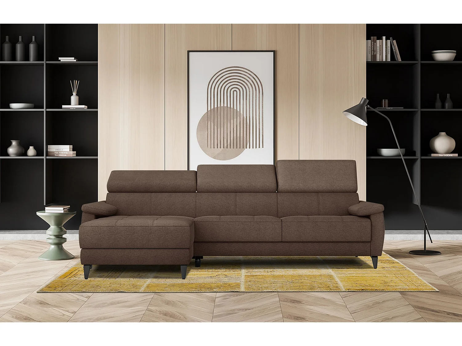 TAUNUS Ecksofa 4-Sitzer links mit verstellbare Kopfstützen, braun