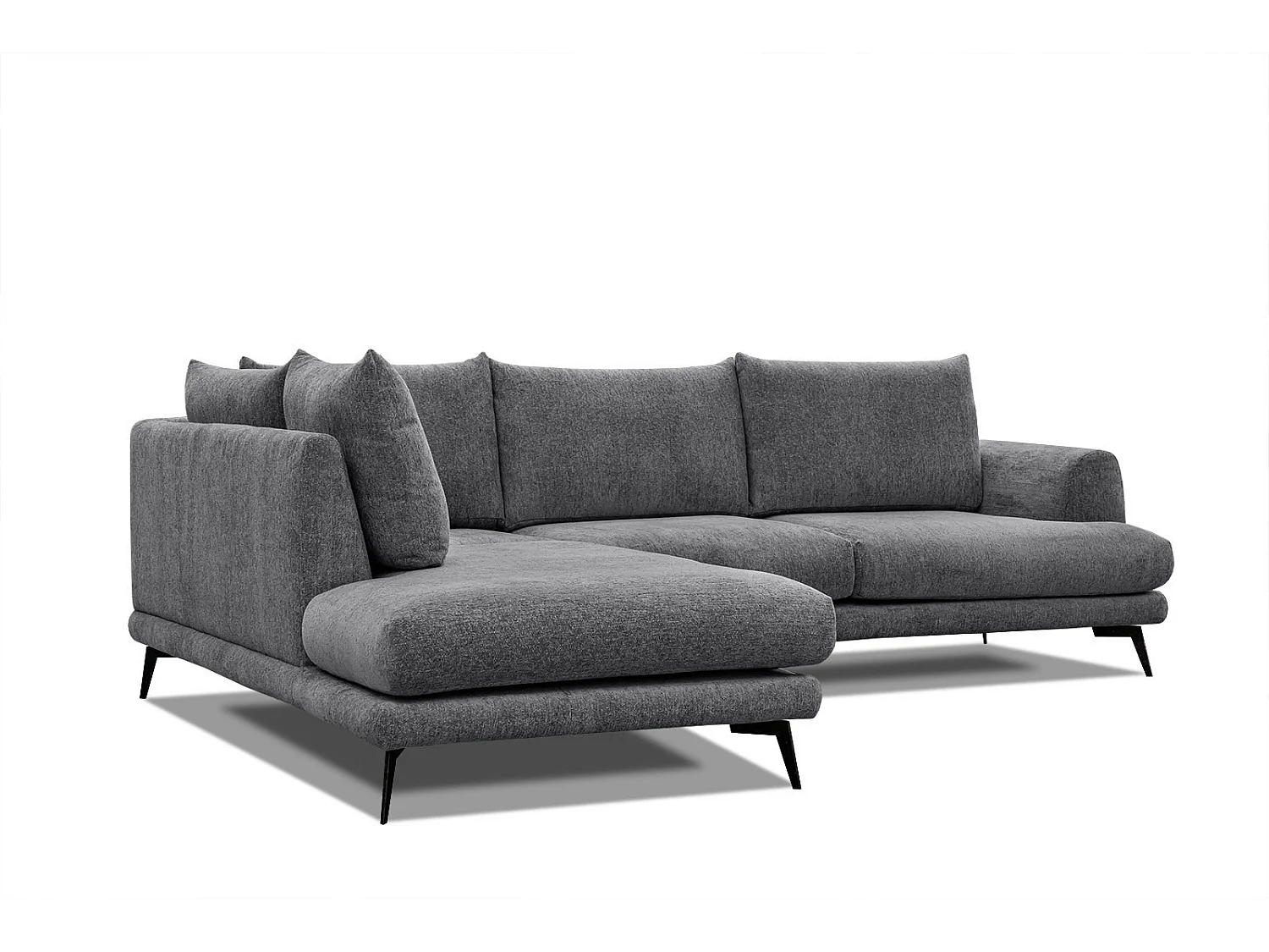 Canapé d'angle gauche 5 places tissu gris foncé