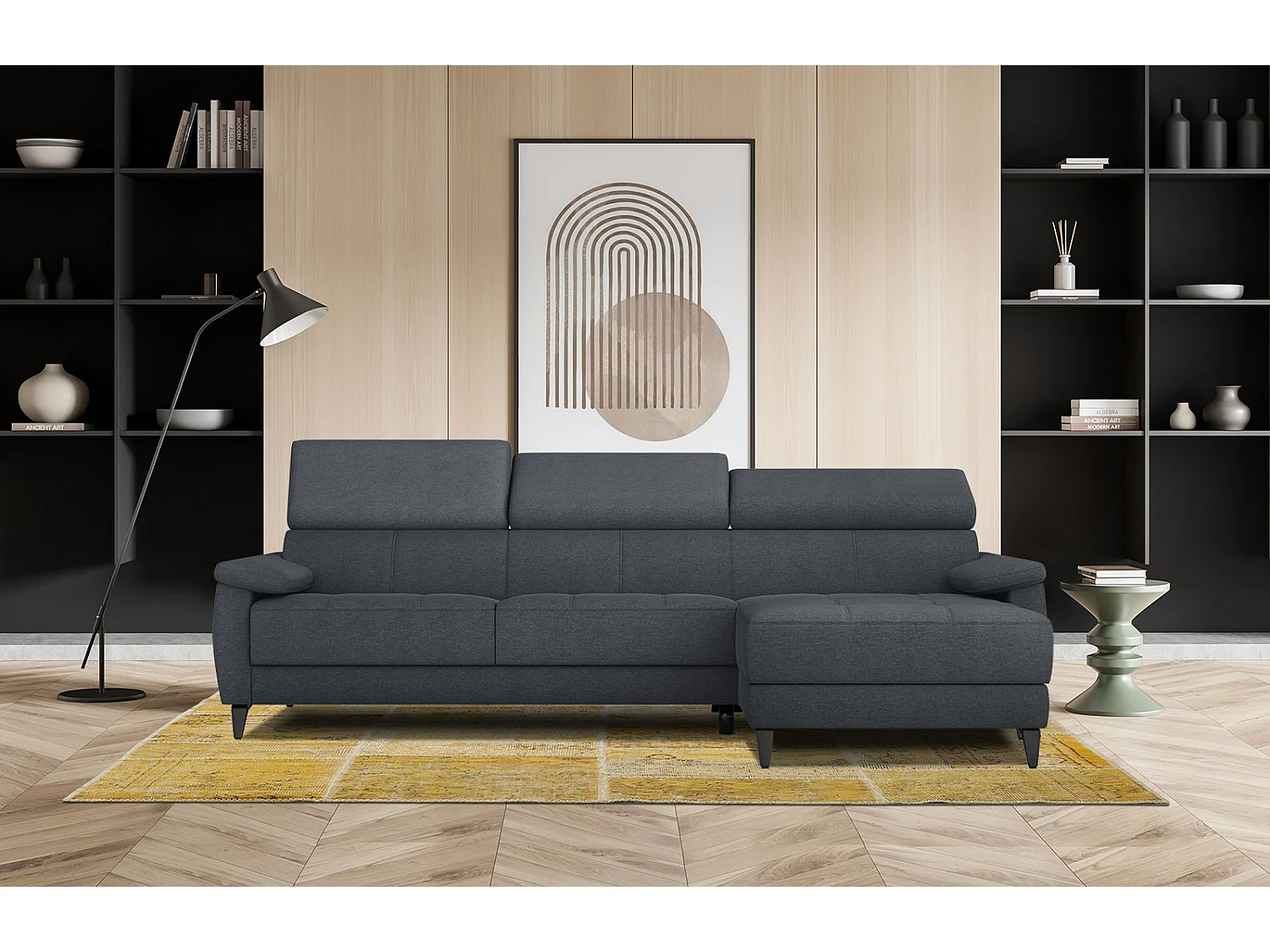 TAUNUS Ecksofa 4-Sitzer rechts mit verstellbare Kopfstützen, graphit