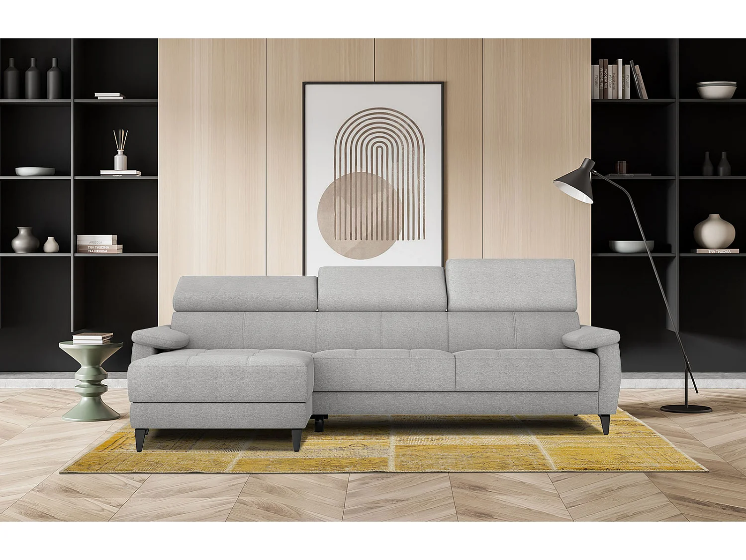 TAUNUS Ecksofa 4-Sitzer links mit verstellbare Kopfstützen, hellgrau