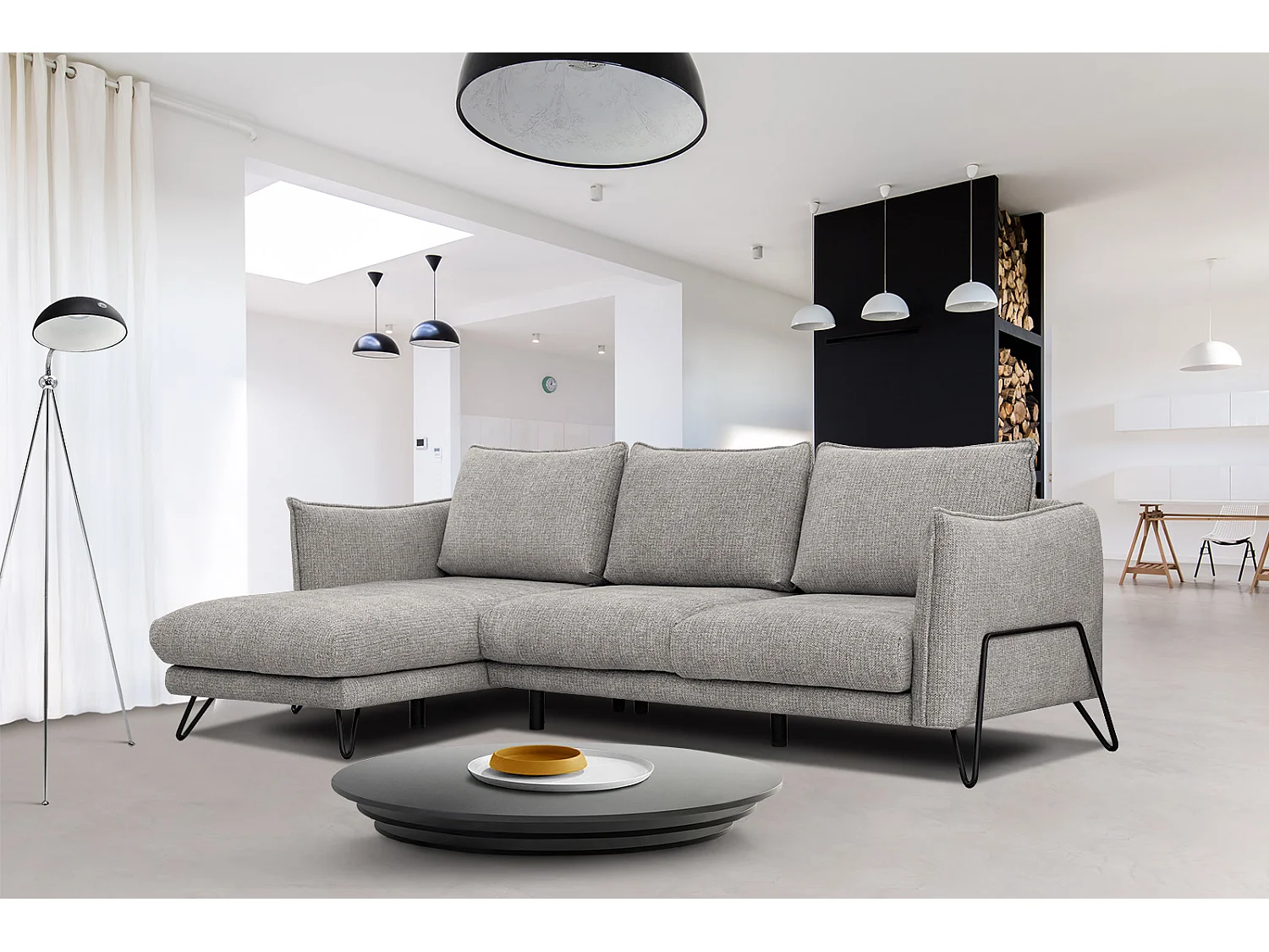 Canapé d'angle gauche 4 places tissu taupe HOSTEN