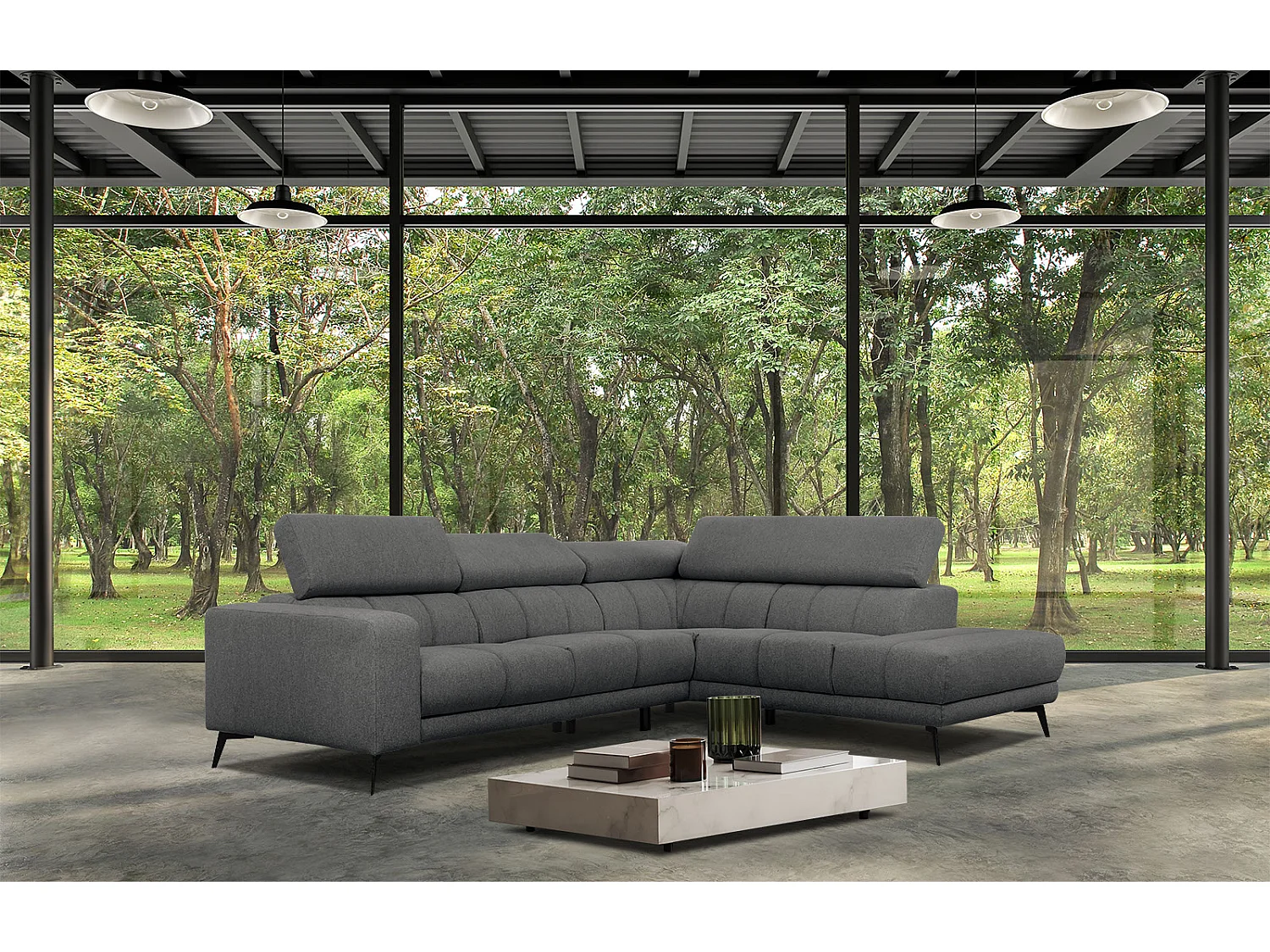 MORELLO Ecksofa 5-Sitzer rechts mit verstellbare Kopfstützen, dunkelgrau