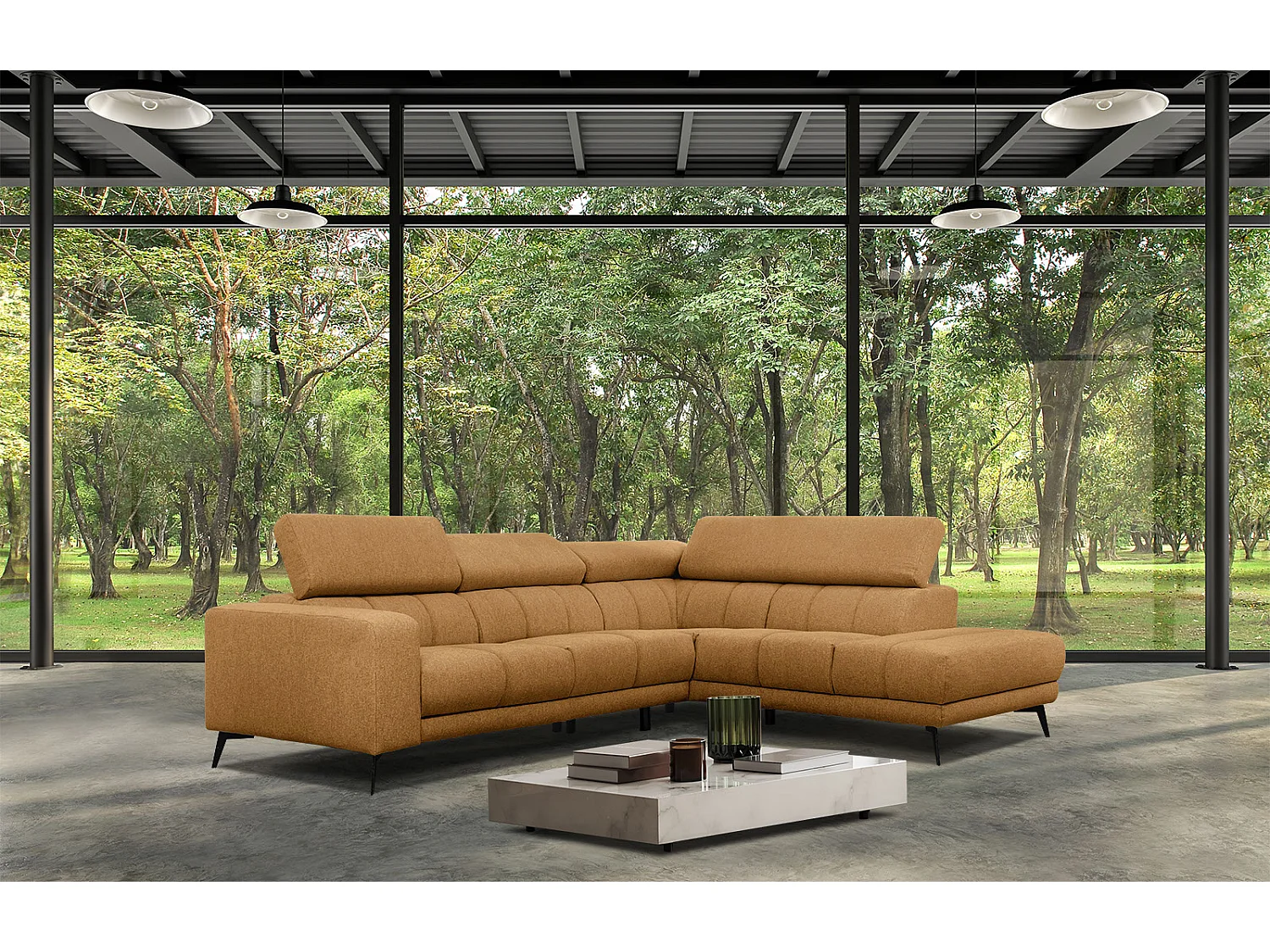 MORELLO Ecksofa 5-Sitzer rechts mit verstellbare Kopfstützen, orange