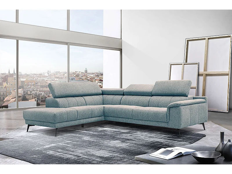 FIERO Ecksofa 5-Sitzer links mit verstellbare Kopfstützen, mint