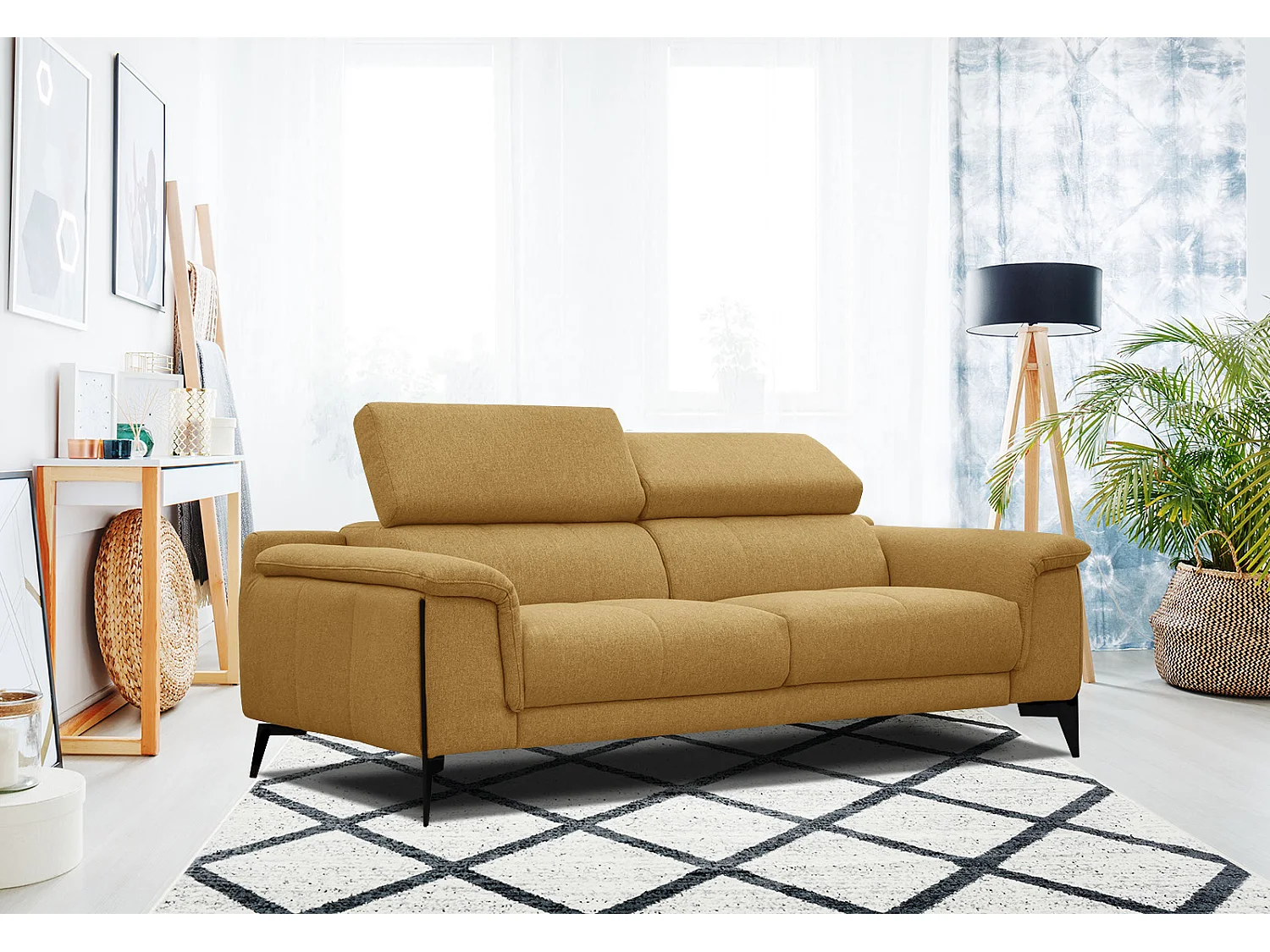MATERA Sofa 3-Sitzer mit verstellbare Kopfstützen, senfgelb