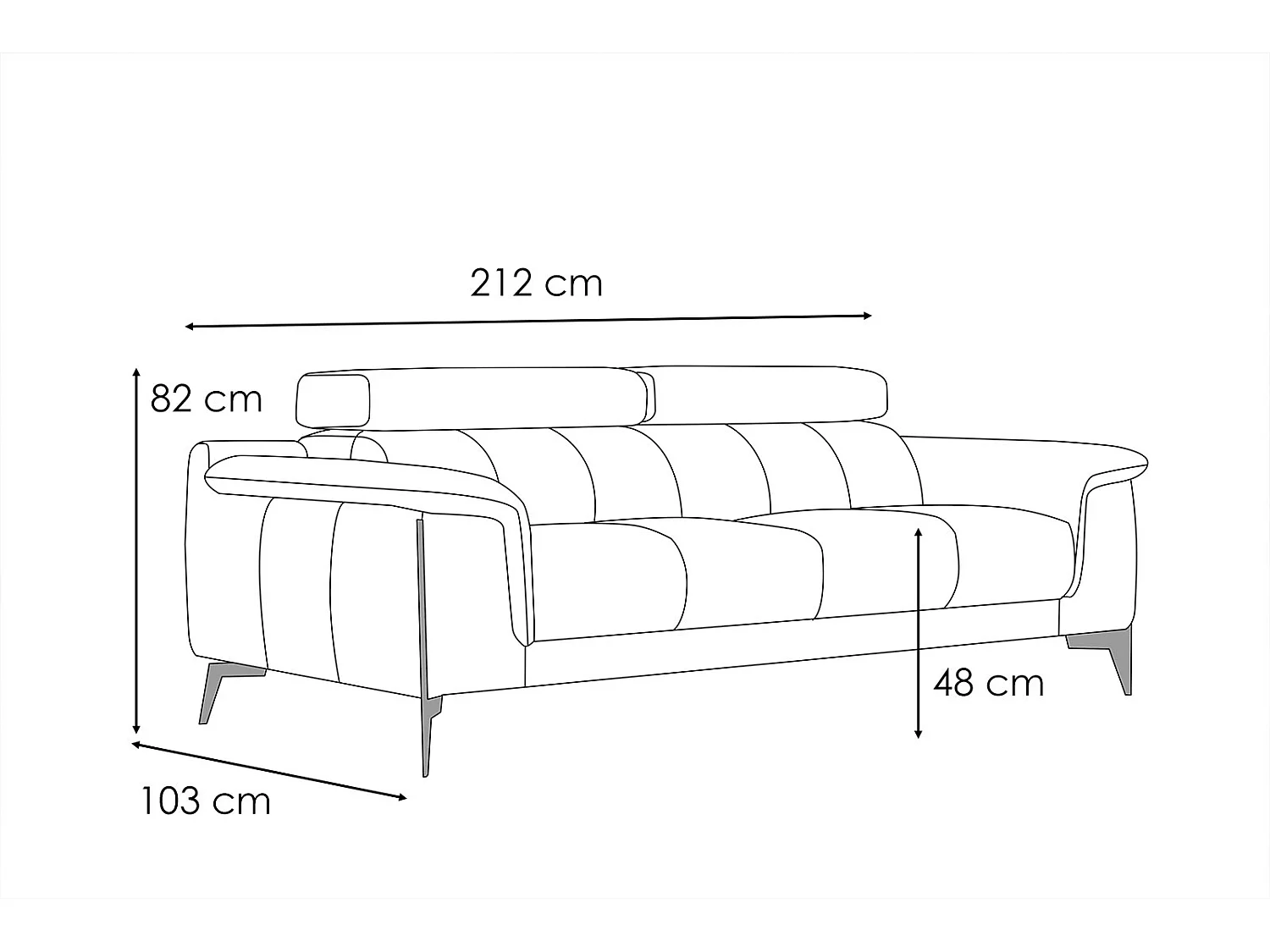 MATERA Sofa 3-Sitzer mit verstellbare Kopfstützen, senfgelb