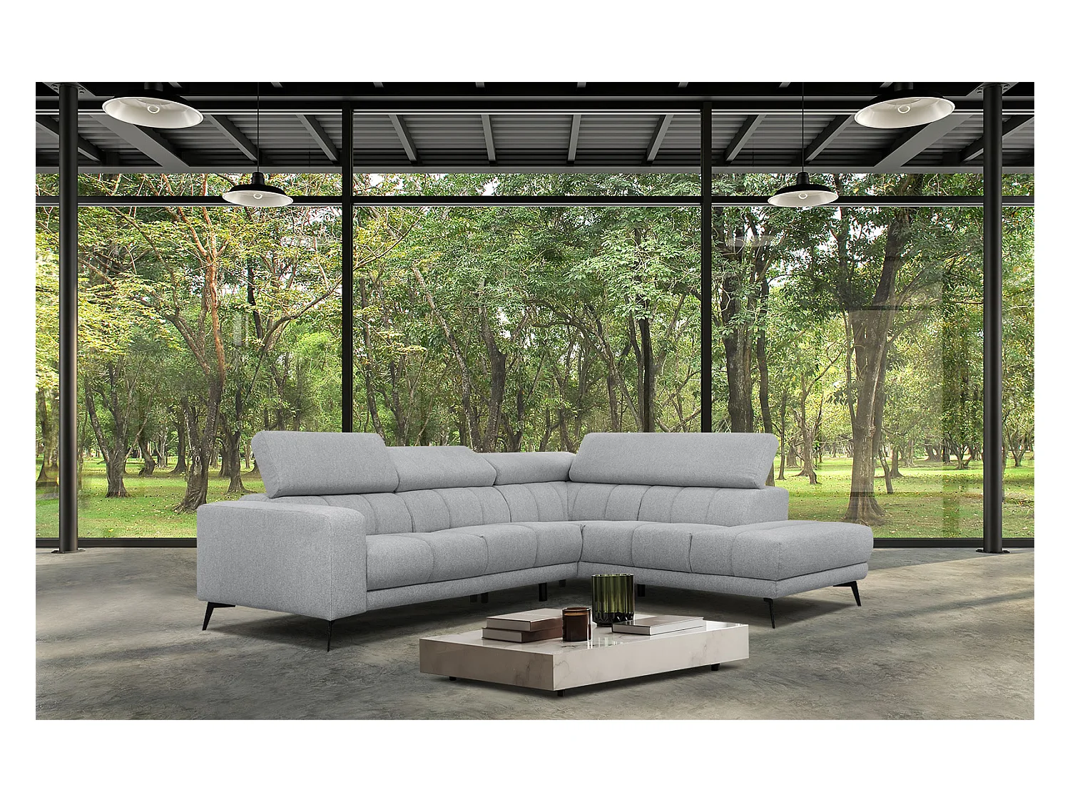 MORELLO Ecksofa 5-Sitzer rechts mit verstellbare Kopfstützen, silbergrau