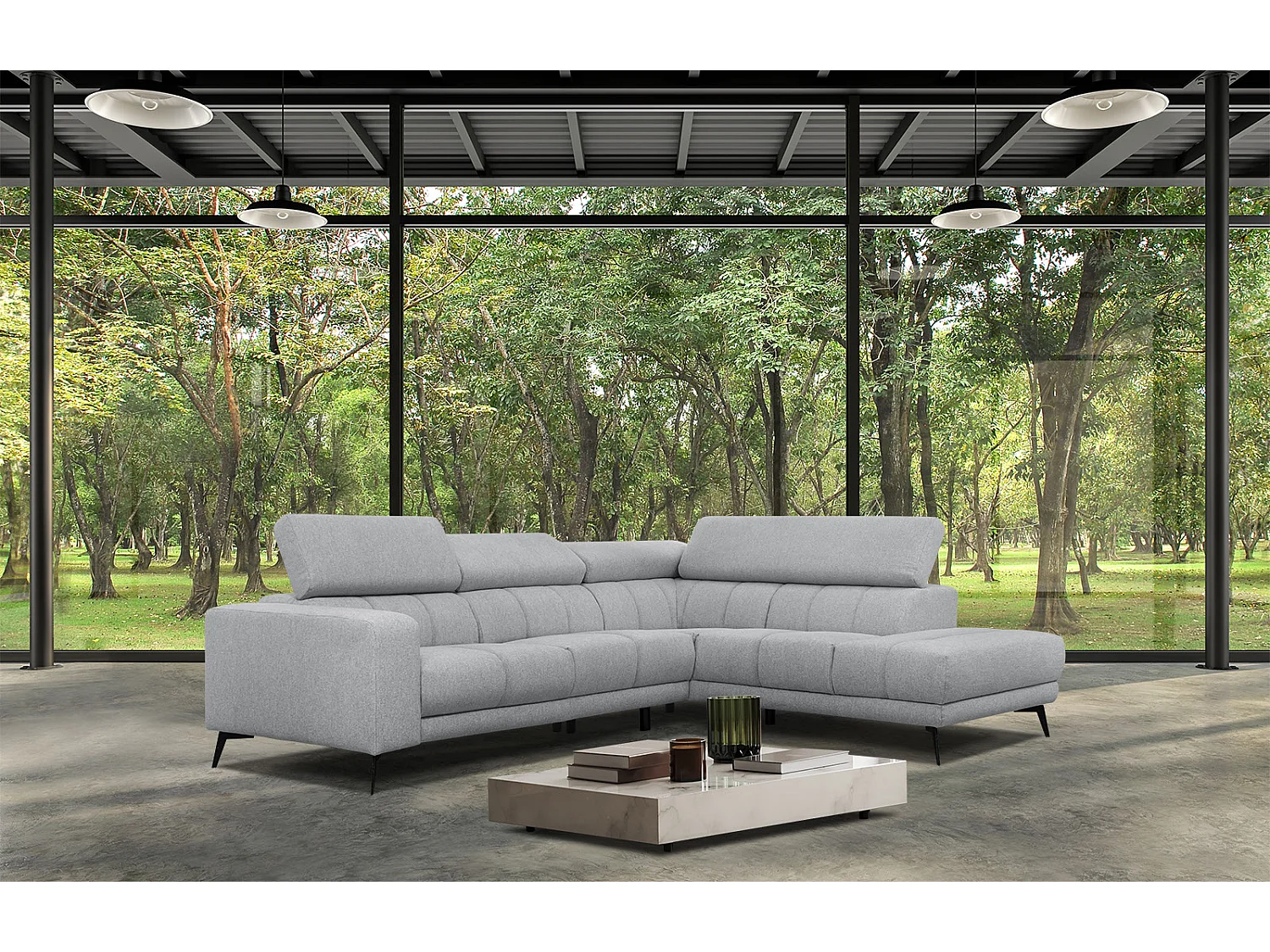 MORELLO Ecksofa 5-Sitzer rechts mit verstellbare Kopfstützen, silbergrau