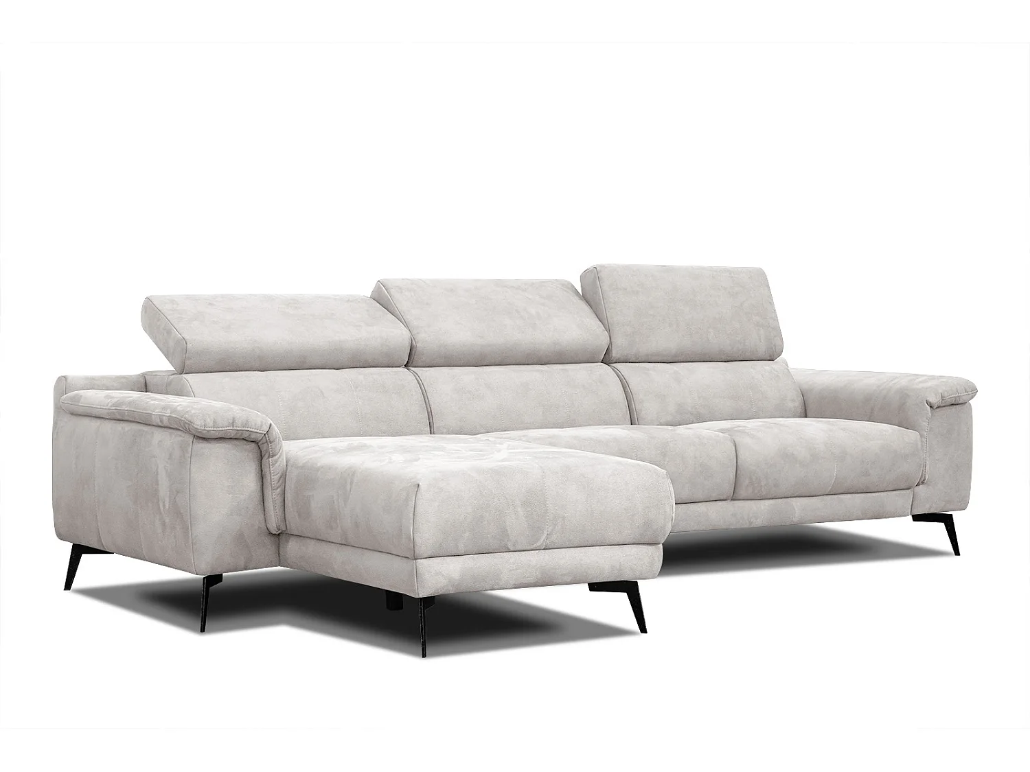 FIERO Ecksofa 4-Sitzer links mit verstellbare Kopfstützen, ecru