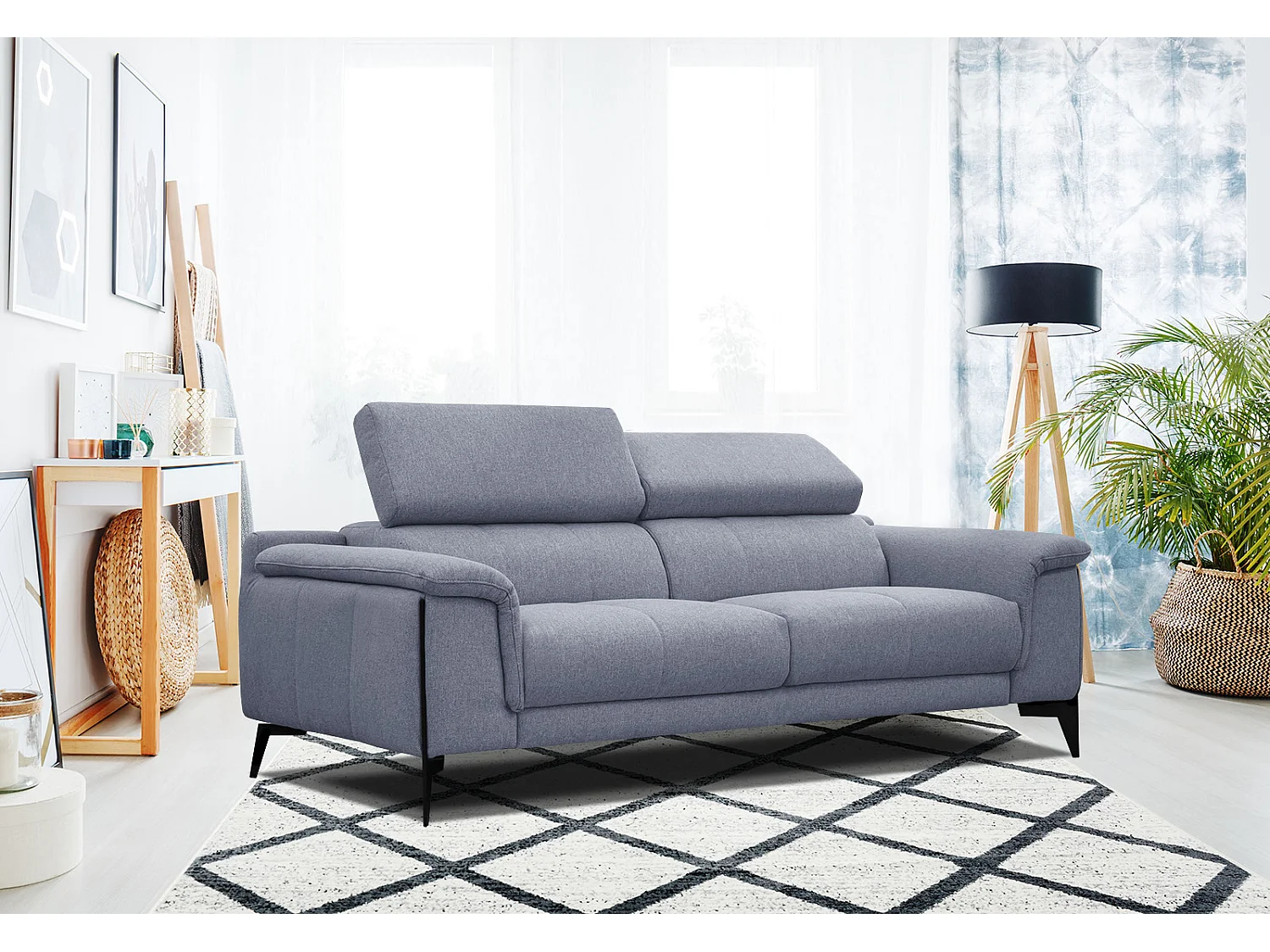 Canapé XXL droit 3 places tissu bleu clair MATERA