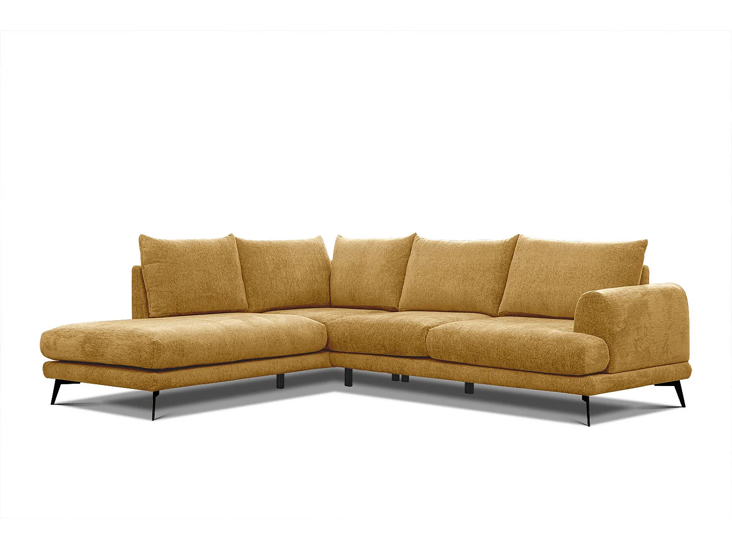 Canapé d'angle gauche 5 places tissu jaune