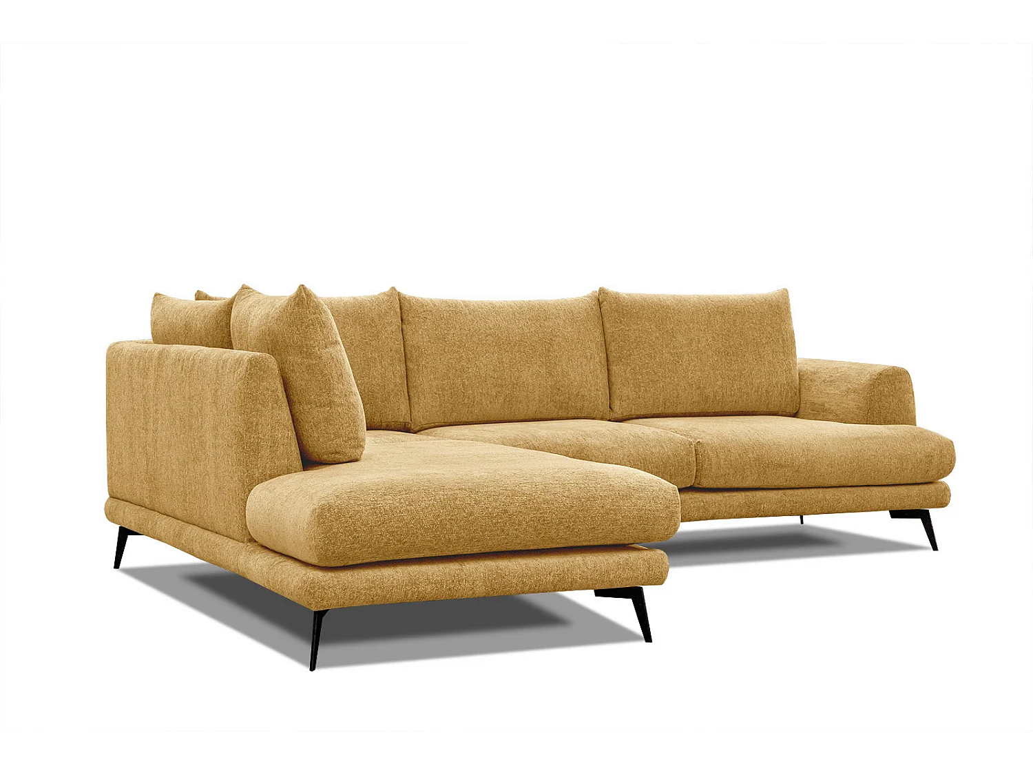 Canapé d'angle gauche 5 places tissu jaune