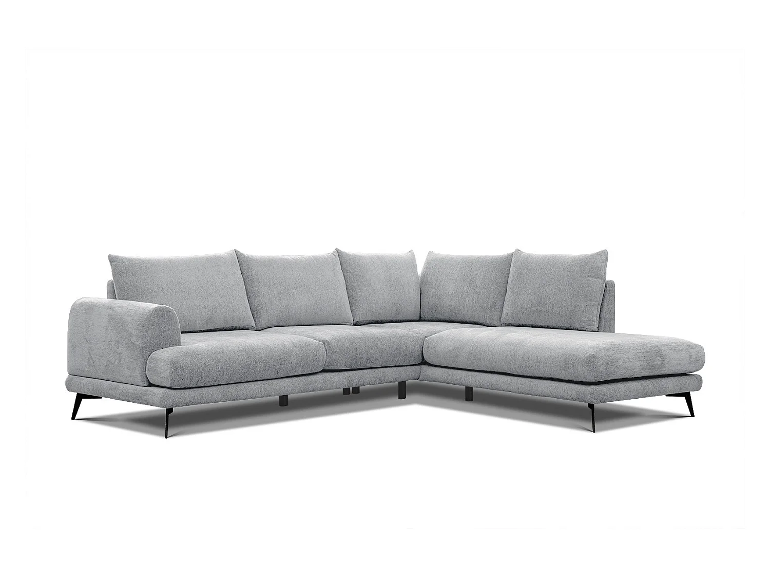 Canapé d'angle droit 5 places tissu gris clair