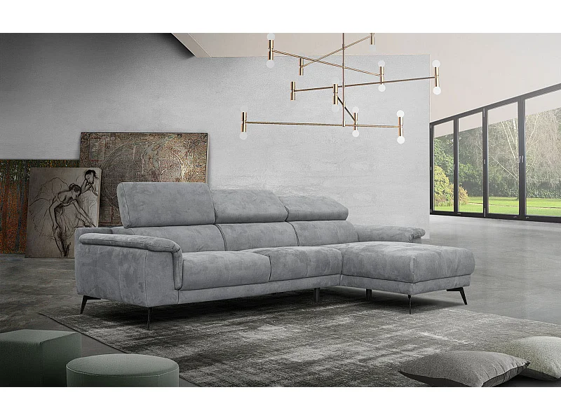 FIERO Ecksofa 4-Sitzer rechts mit verstellbare Kopfstützen, grau