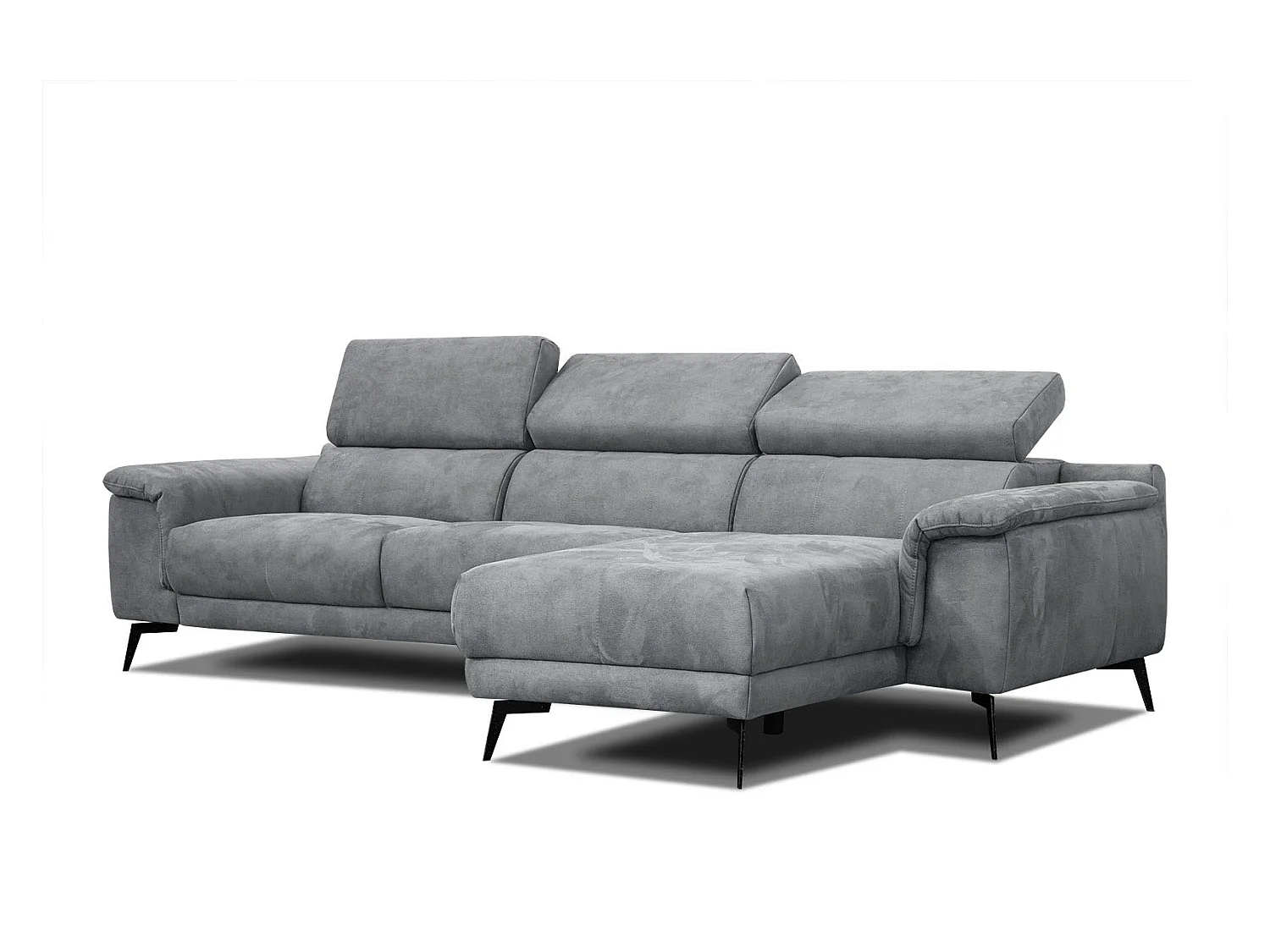 FIERO Ecksofa 4-Sitzer rechts mit verstellbare Kopfstützen, grau