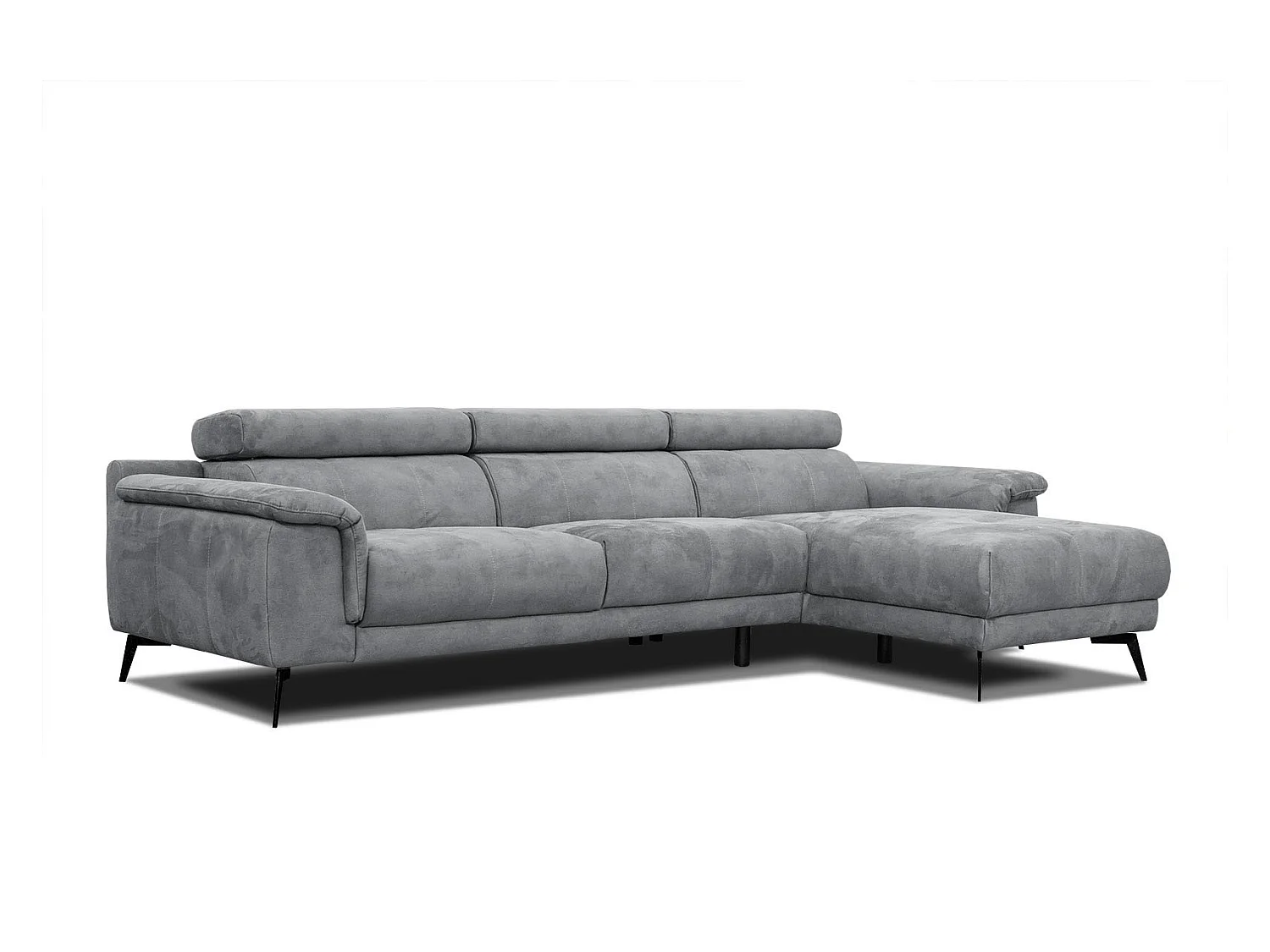 FIERO Ecksofa 4-Sitzer rechts mit verstellbare Kopfstützen, grau