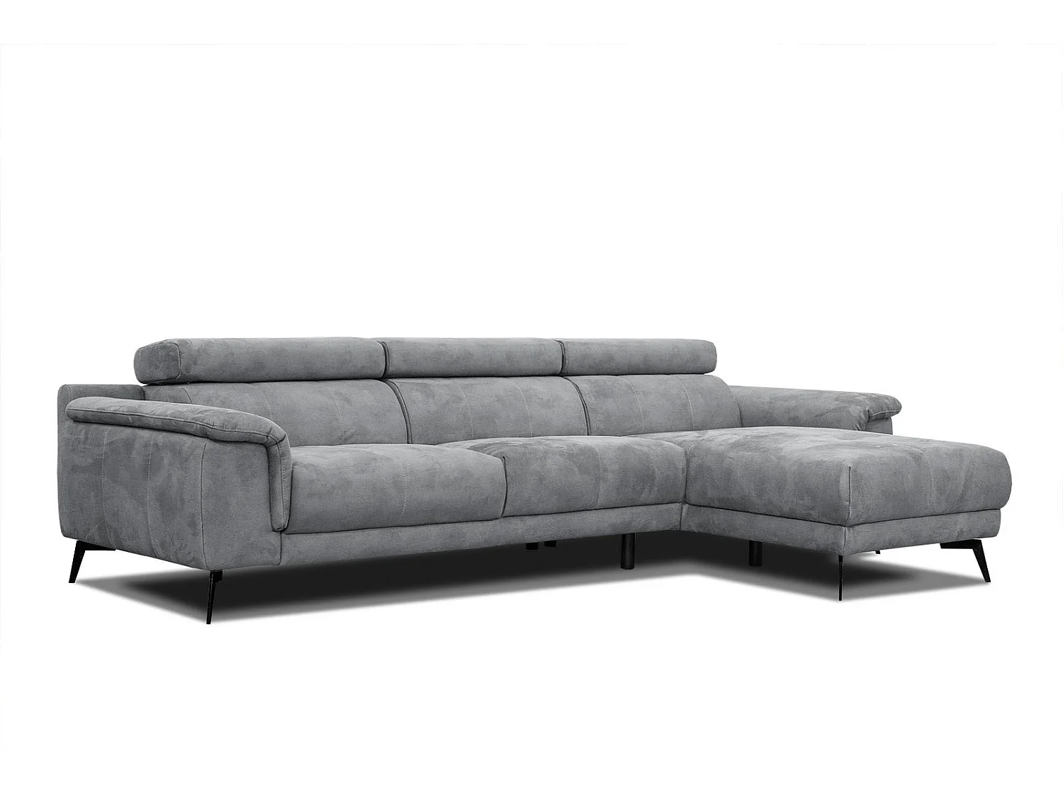 FIERO Ecksofa 4-Sitzer rechts mit verstellbare Kopfstützen, grau