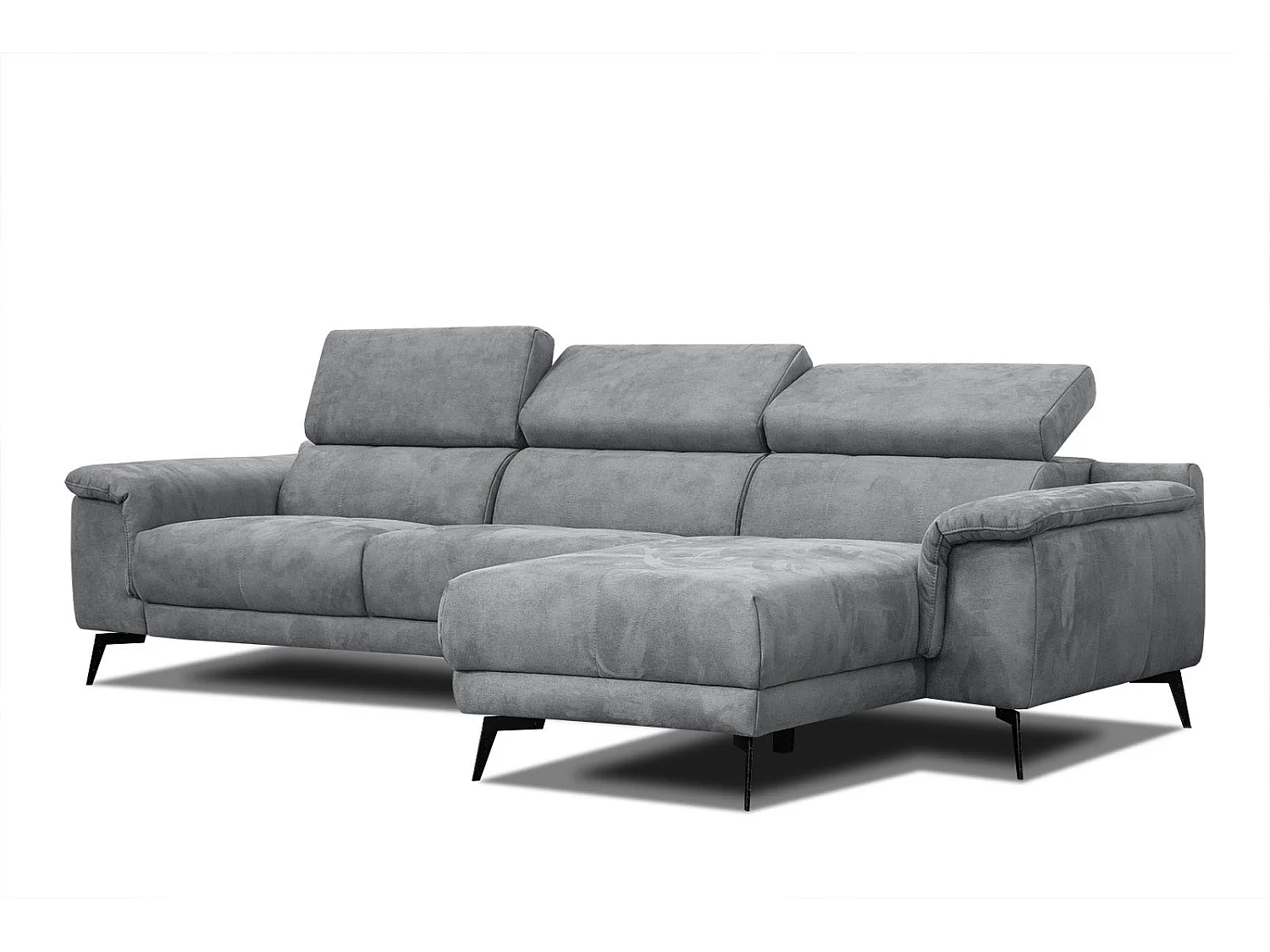 FIERO Ecksofa 4-Sitzer rechts mit verstellbare Kopfstützen, grau