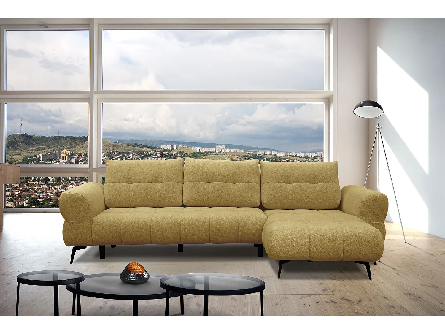 SALVINI Ecksofa 4-Sitzer rechts, senfgelb