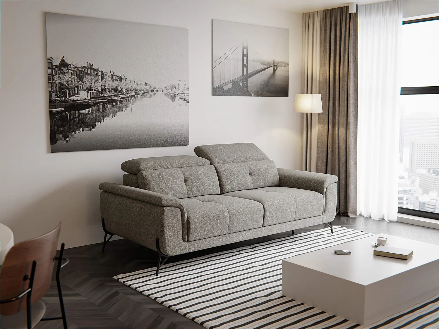 AVENA Sofa 3-Sitzer mit verstellbare Kopfstützen, taupe