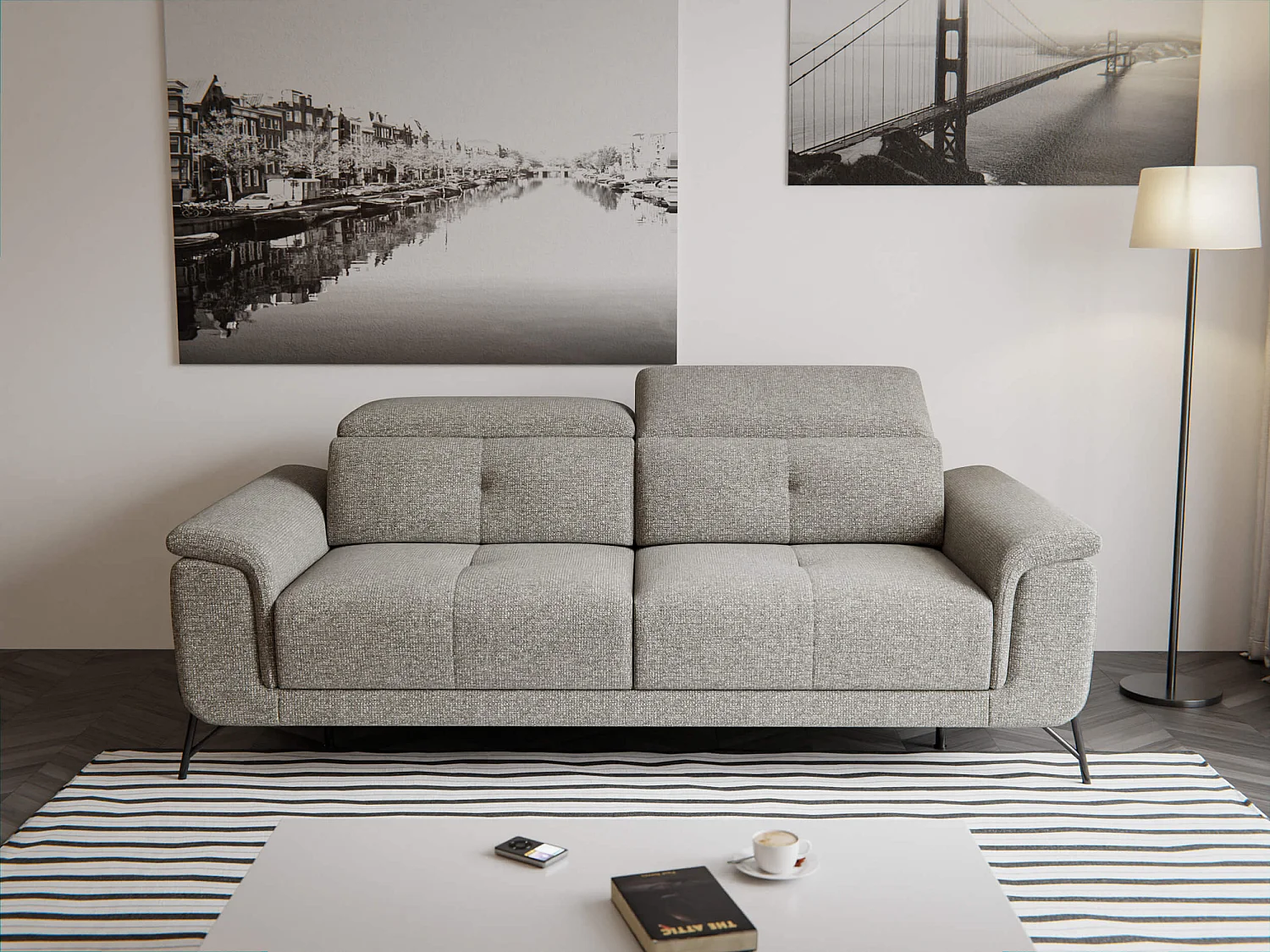 Canapé droit XXL 3 places tissu taupe - AVENA