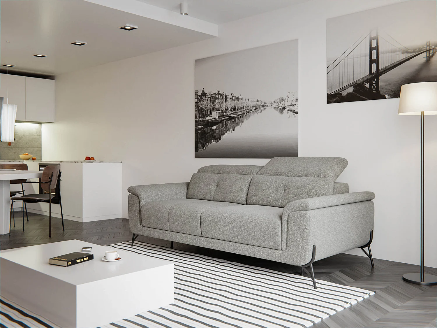 Canapé droit XXL 3 places tissu taupe - AVENA