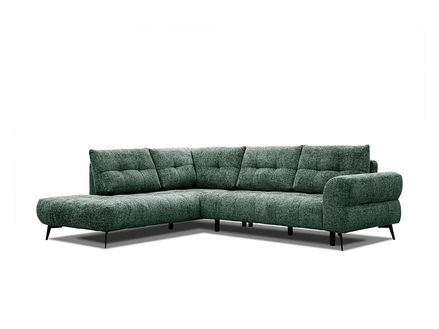 Canapé d'angle gauche 5 places tissu vert