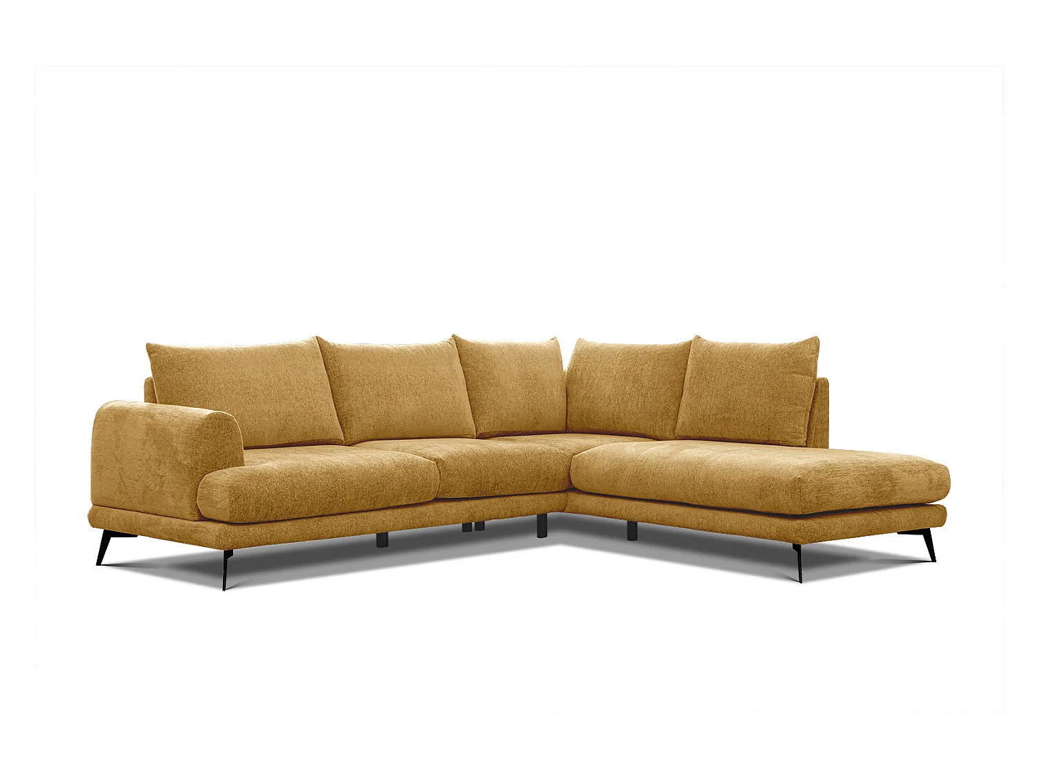 Canapé d'angle droit 5 places tissu jaune