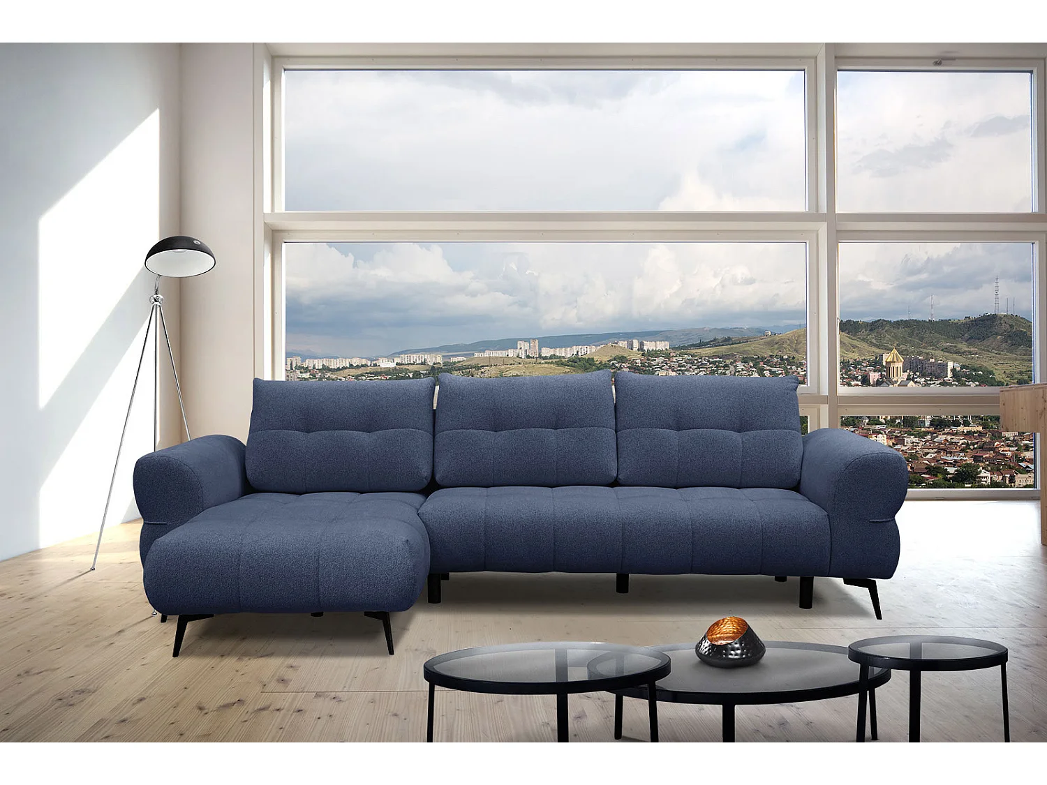 SALVINI Ecksofa 4-Sitzer links, dunkelblau