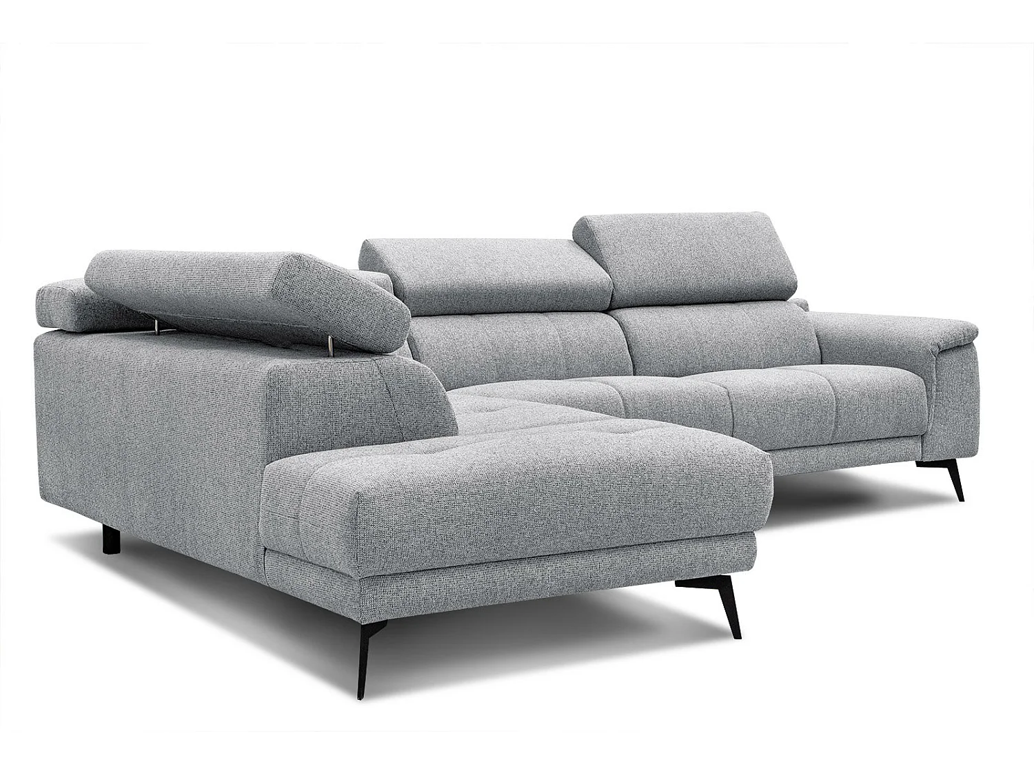 FIERO Ecksofa 5-Sitzer links mit verstellbare Kopfstützen, silbergrau