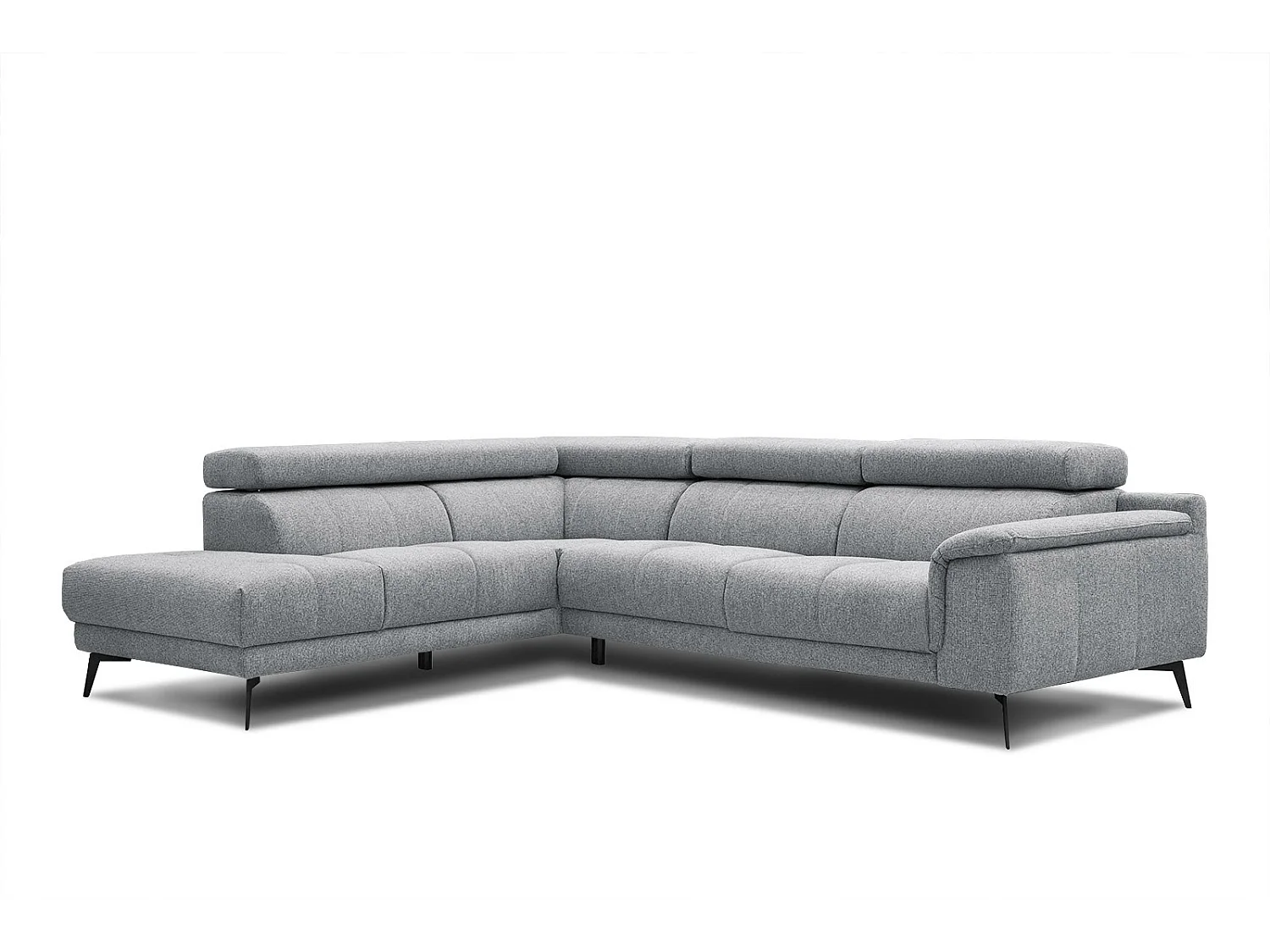 FIERO Ecksofa 5-Sitzer links mit verstellbare Kopfstützen, silbergrau