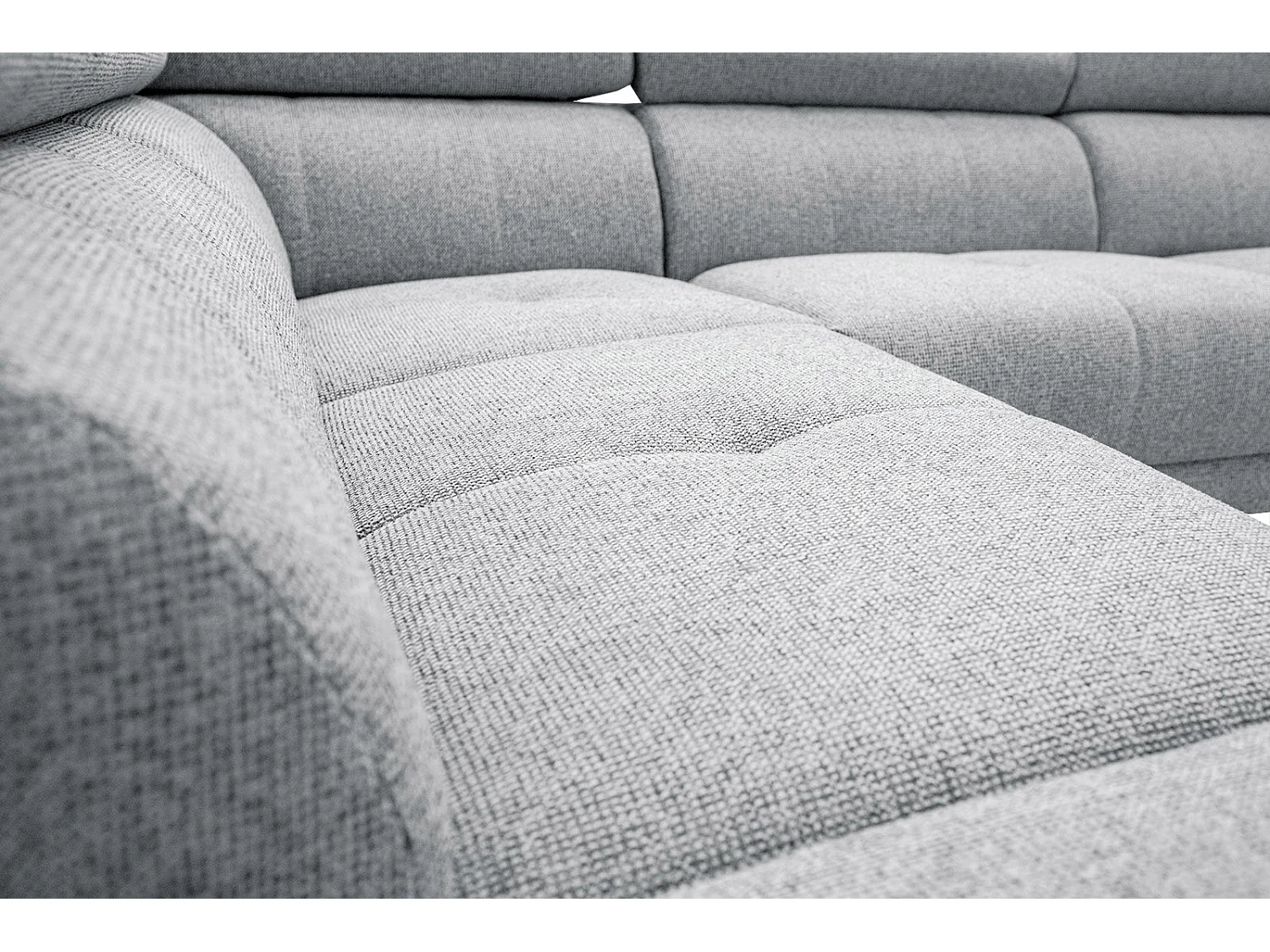 FIERO Ecksofa 5-Sitzer links mit verstellbare Kopfstützen, silbergrau