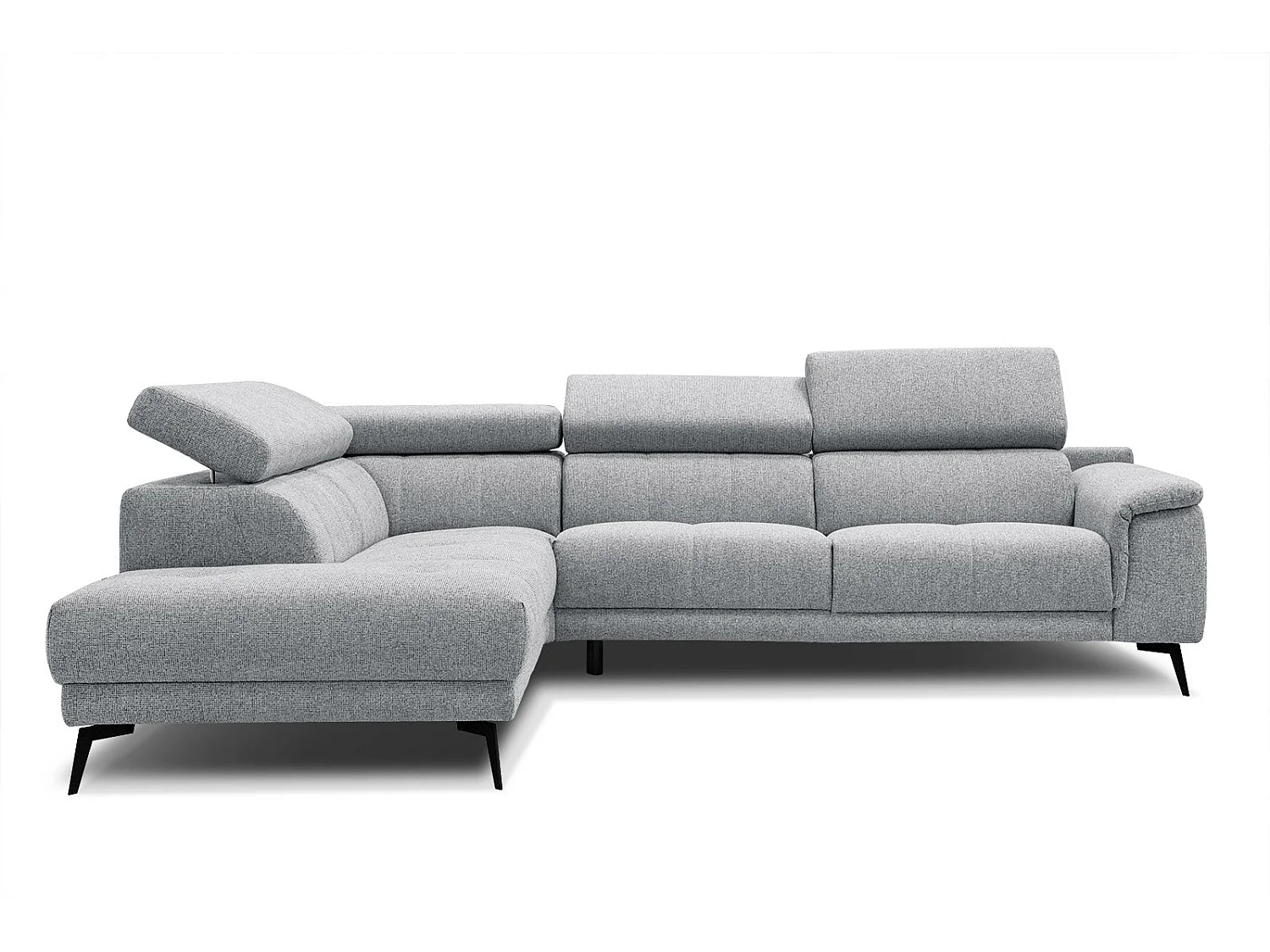 FIERO Ecksofa 5-Sitzer links mit verstellbare Kopfstützen, silbergrau