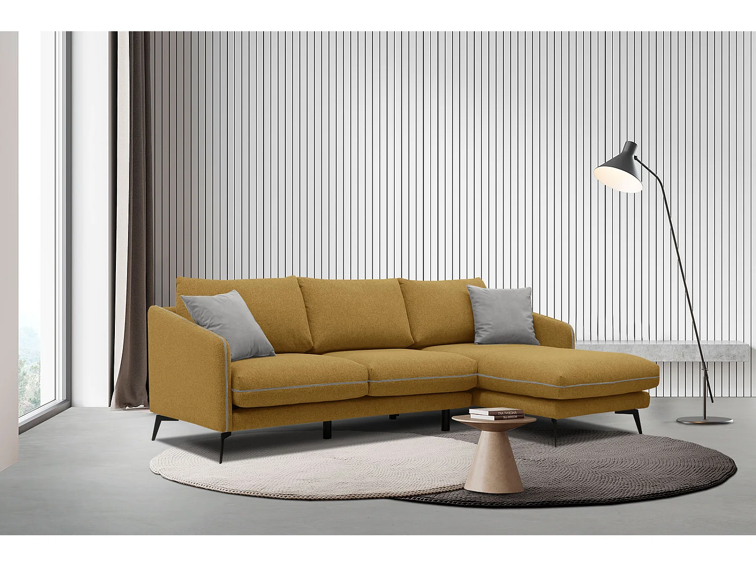 SOGEL Ecksofa 4-Sitzer rechts, senfgelb