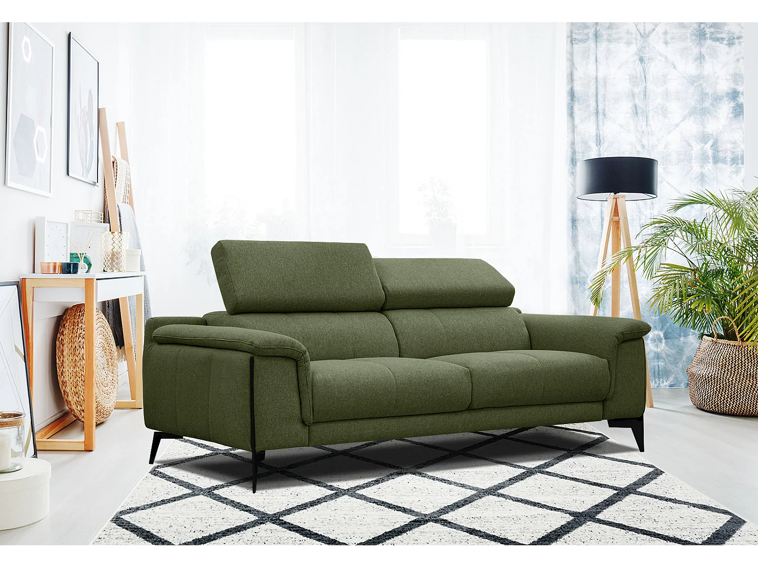 MATERA Sofa 3-Sitzer mit verstellbare Kopfstützen, olive