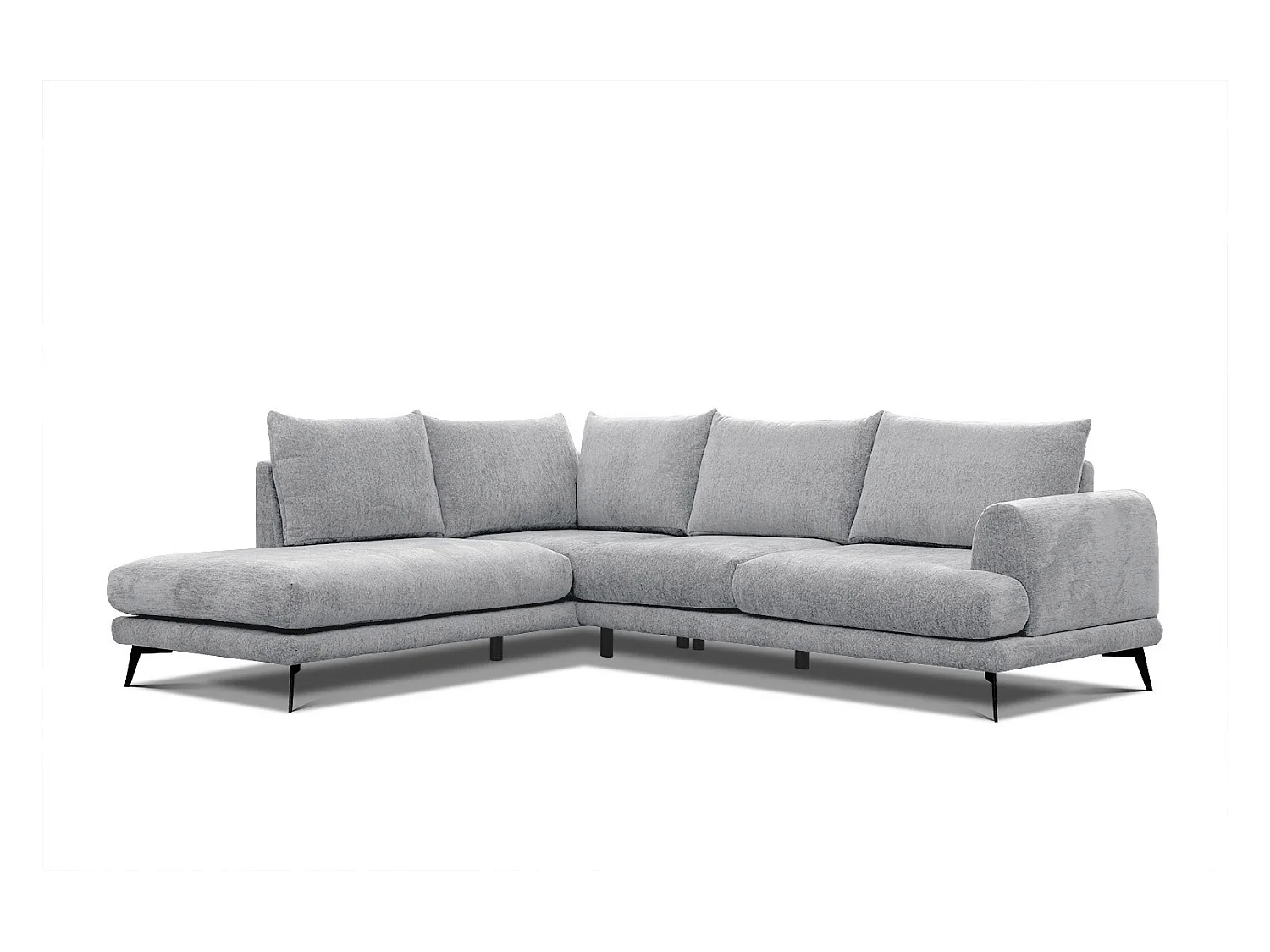 Canapé d'angle gauche 5 places tissu gris clair