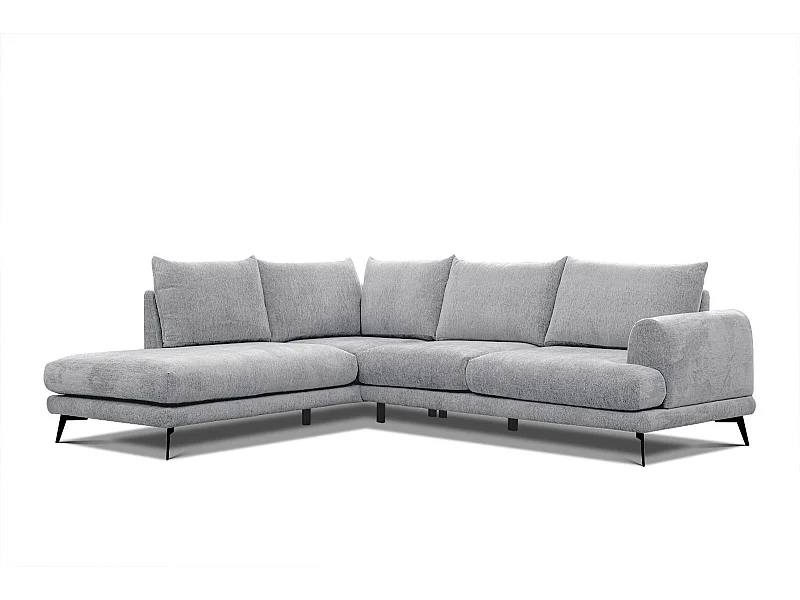 Canapé d'angle gauche 5 places tissu gris clair