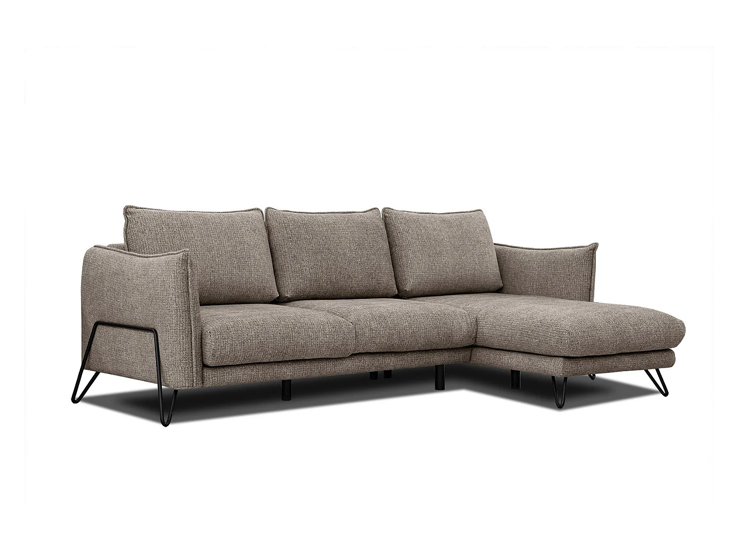 Canapé d'angle droit 4 places tissu marron clair HOSTEN