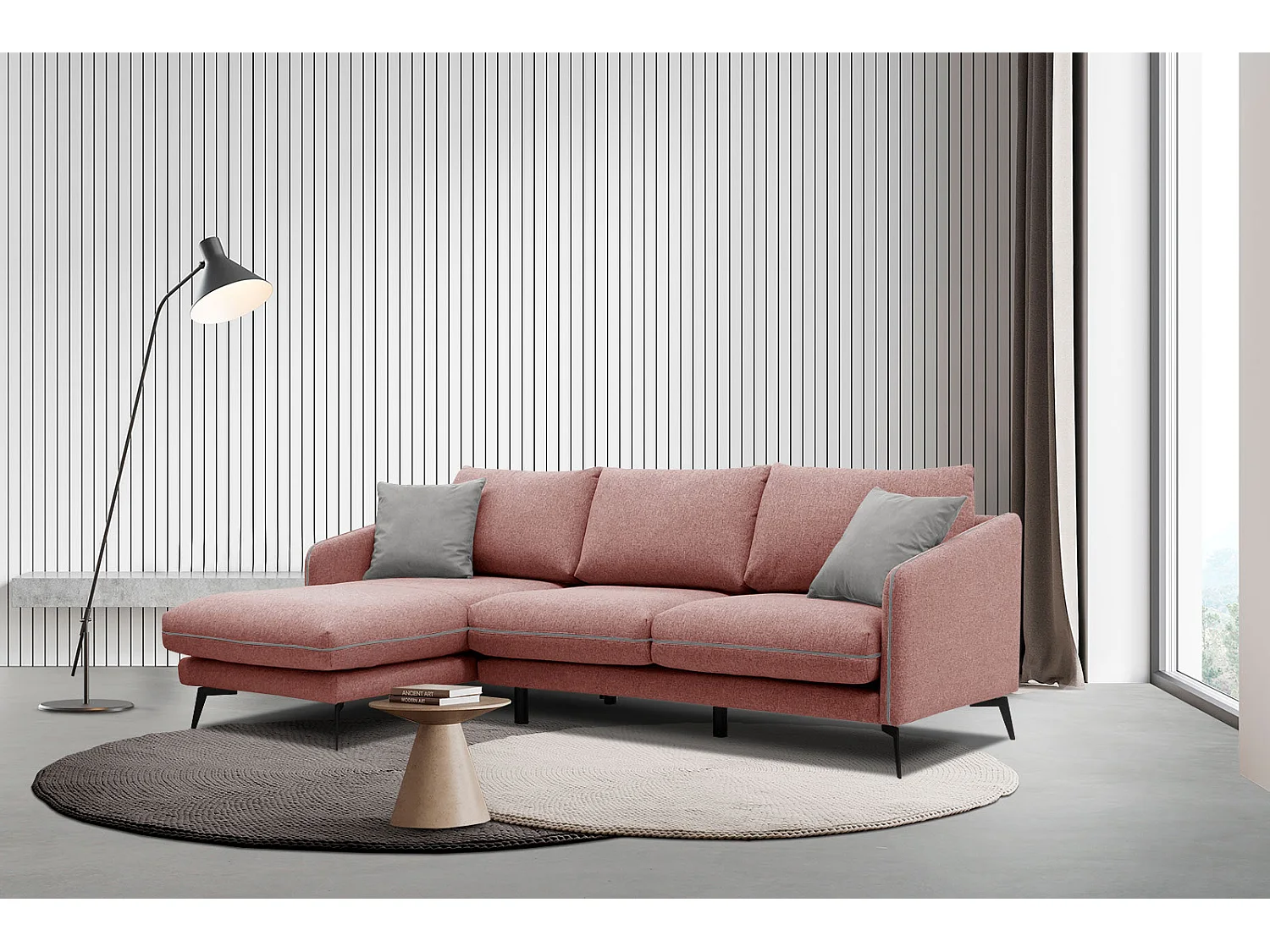 SOGEL Ecksofa 4-Sitzer links, hellrot