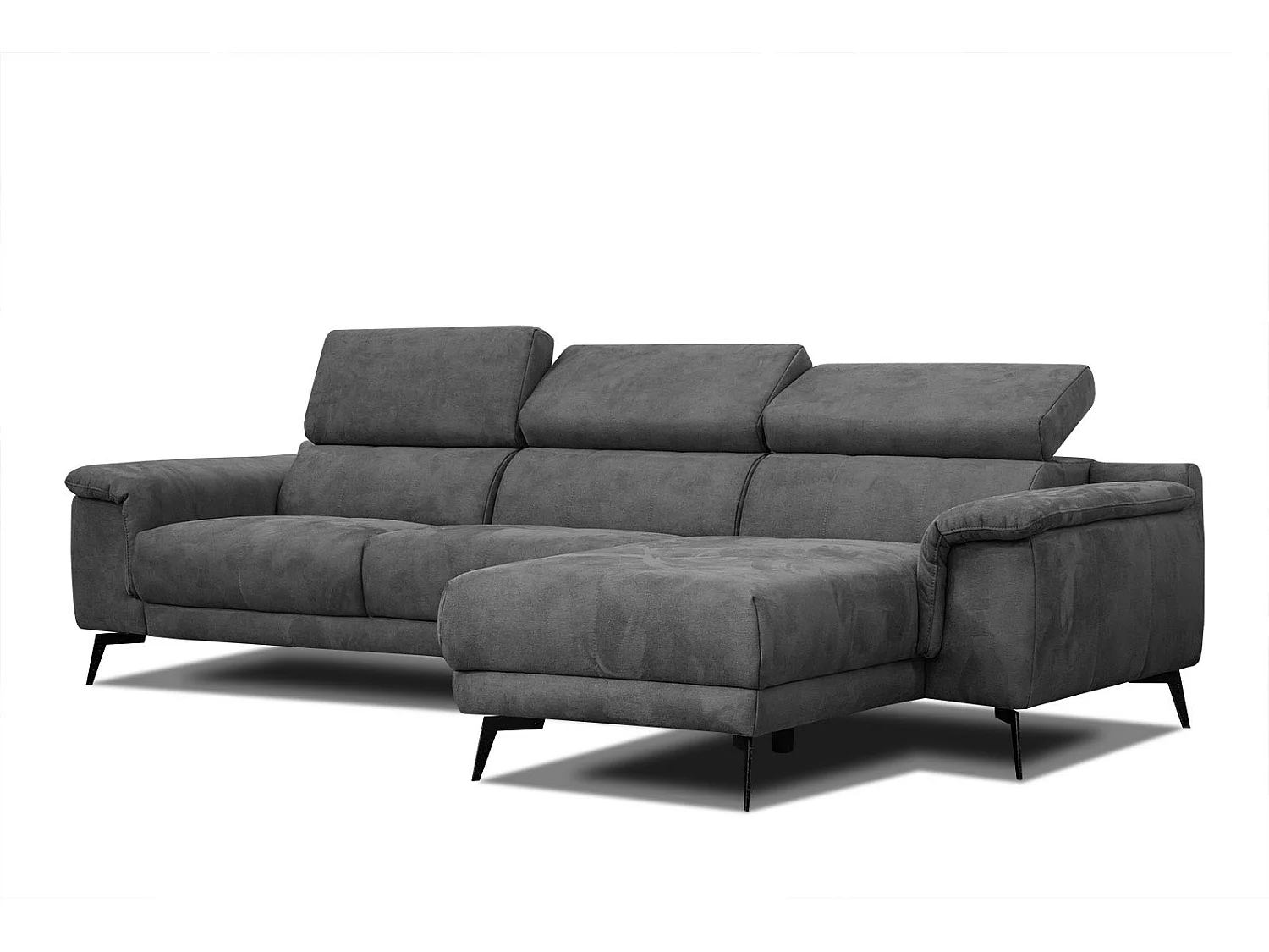 FIERO Ecksofa 4-Sitzer rechts mit verstellbare Kopfstützen, dunkelgrau