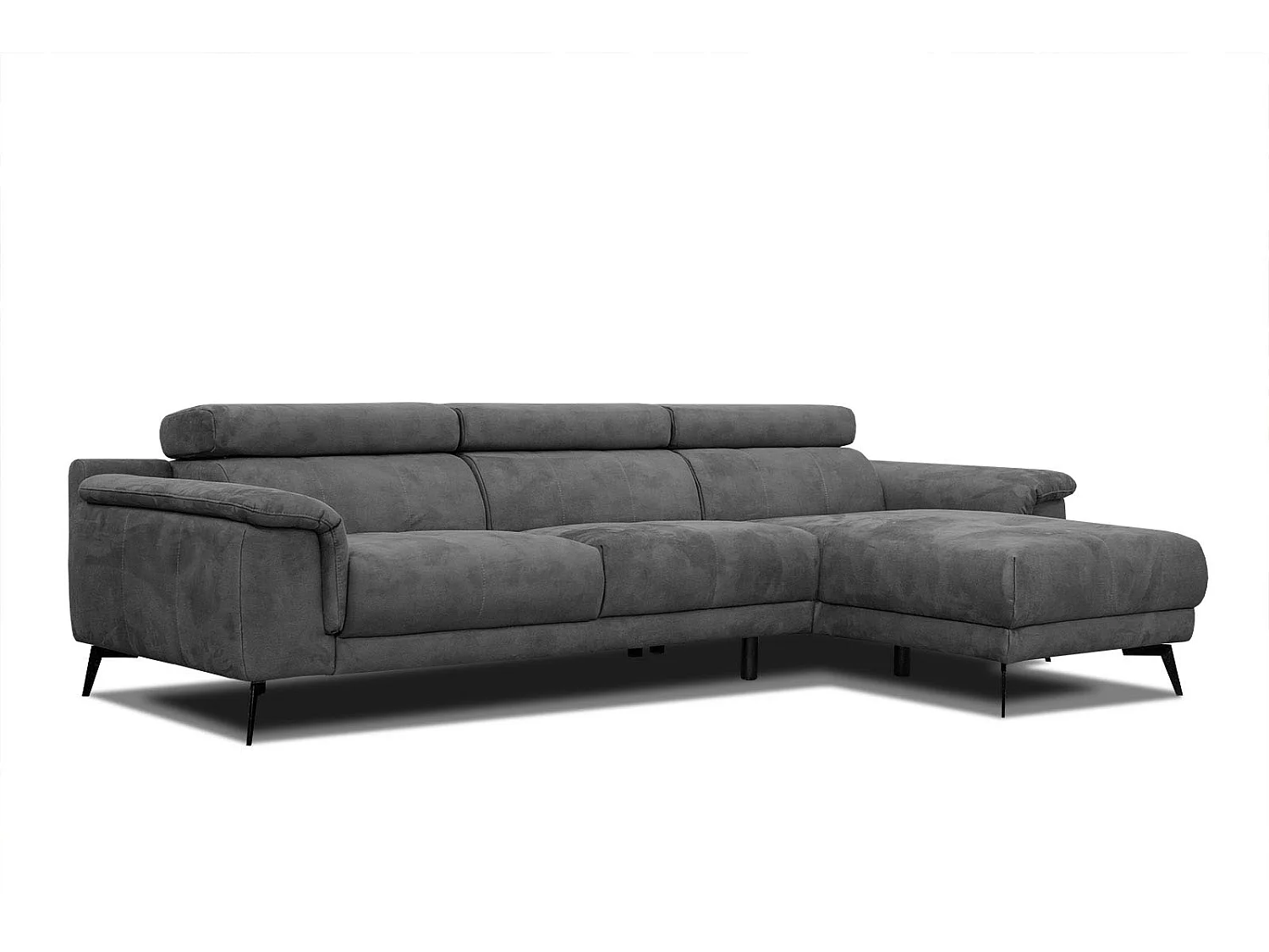 FIERO Ecksofa 4-Sitzer rechts mit verstellbare Kopfstützen, dunkelgrau