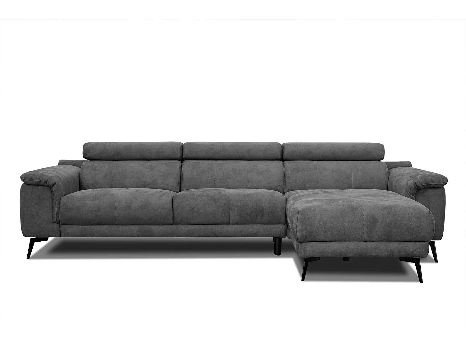 FIERO Ecksofa 4-Sitzer rechts mit verstellbare Kopfstützen, dunkelgrau