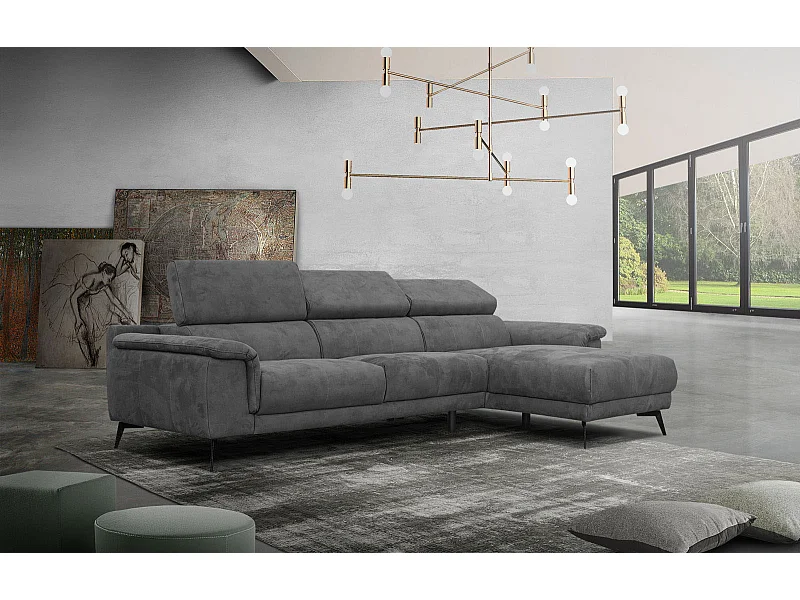 FIERO Ecksofa 4-Sitzer rechts mit verstellbare Kopfstützen, dunkelgrau