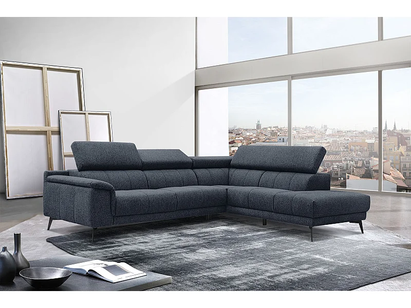 FIERO Ecksofa 5-Sitzer rechts mit verstellbare Kopfstützen, marineblau